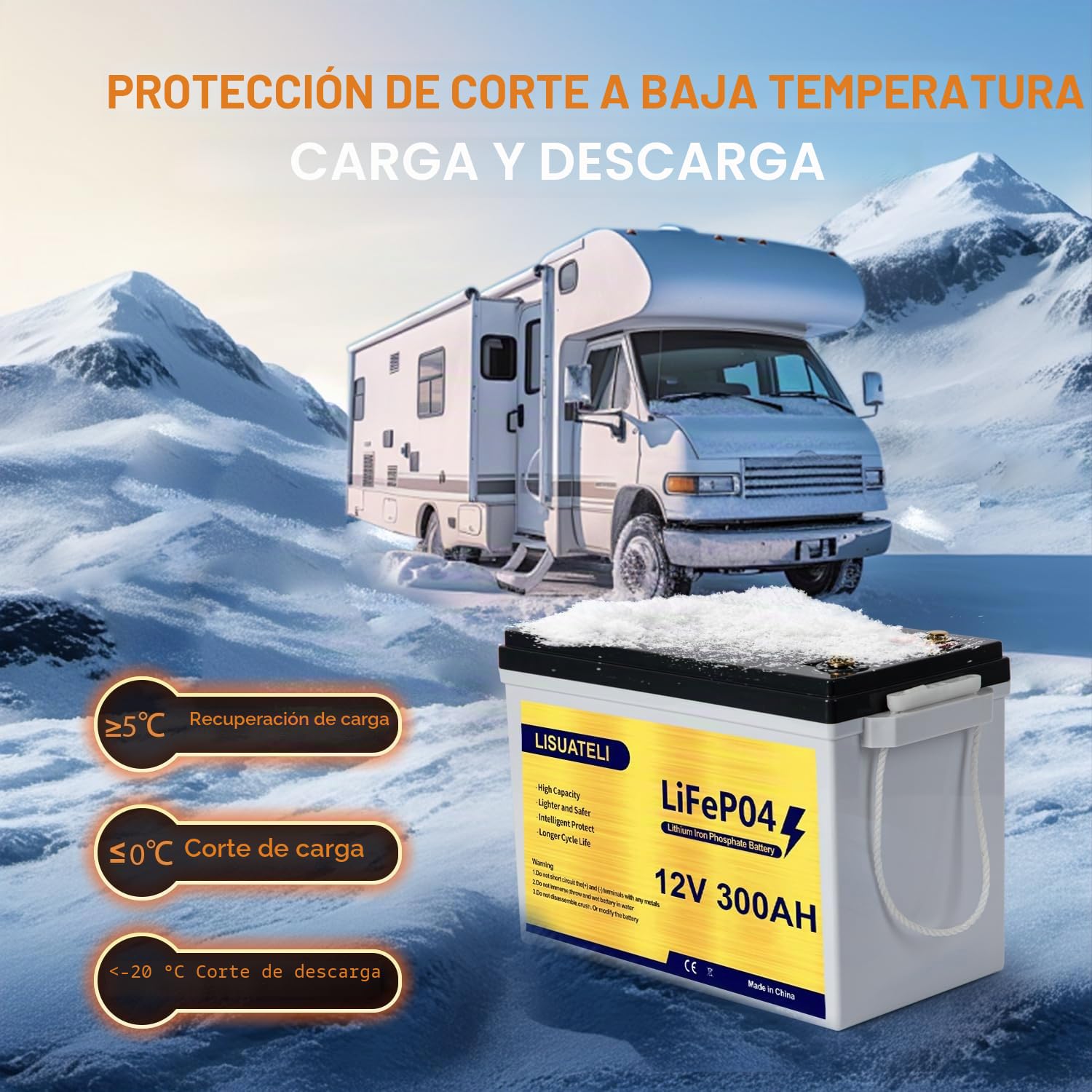 Batería LiFePO4 de 12 V 300 Ah con BMS de 200 A integrado, 15 000+ ciclos de ciclo profundo, batería de litio con potencia máxima de 3840 W, compatible con conexión en serie/paralelo, perfecta para