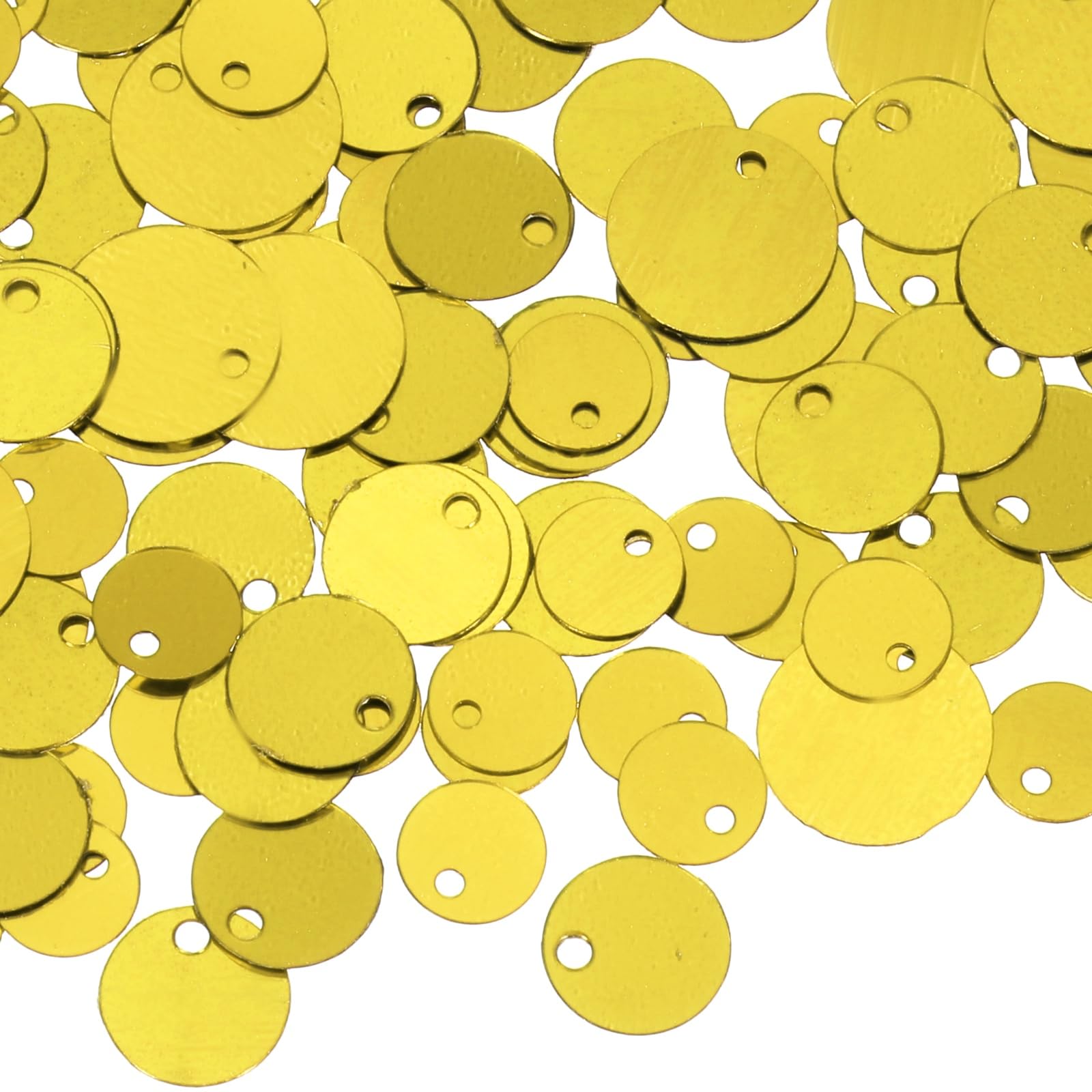 sourcing map 1500 Pcs Flat Round Sequins, 6/8/10mm Loose Paillettes Craft Sewing Sequins with Single Side Hole for DIY Embroidery Clothing Jewelry Making, Silver Tone Dark Gold