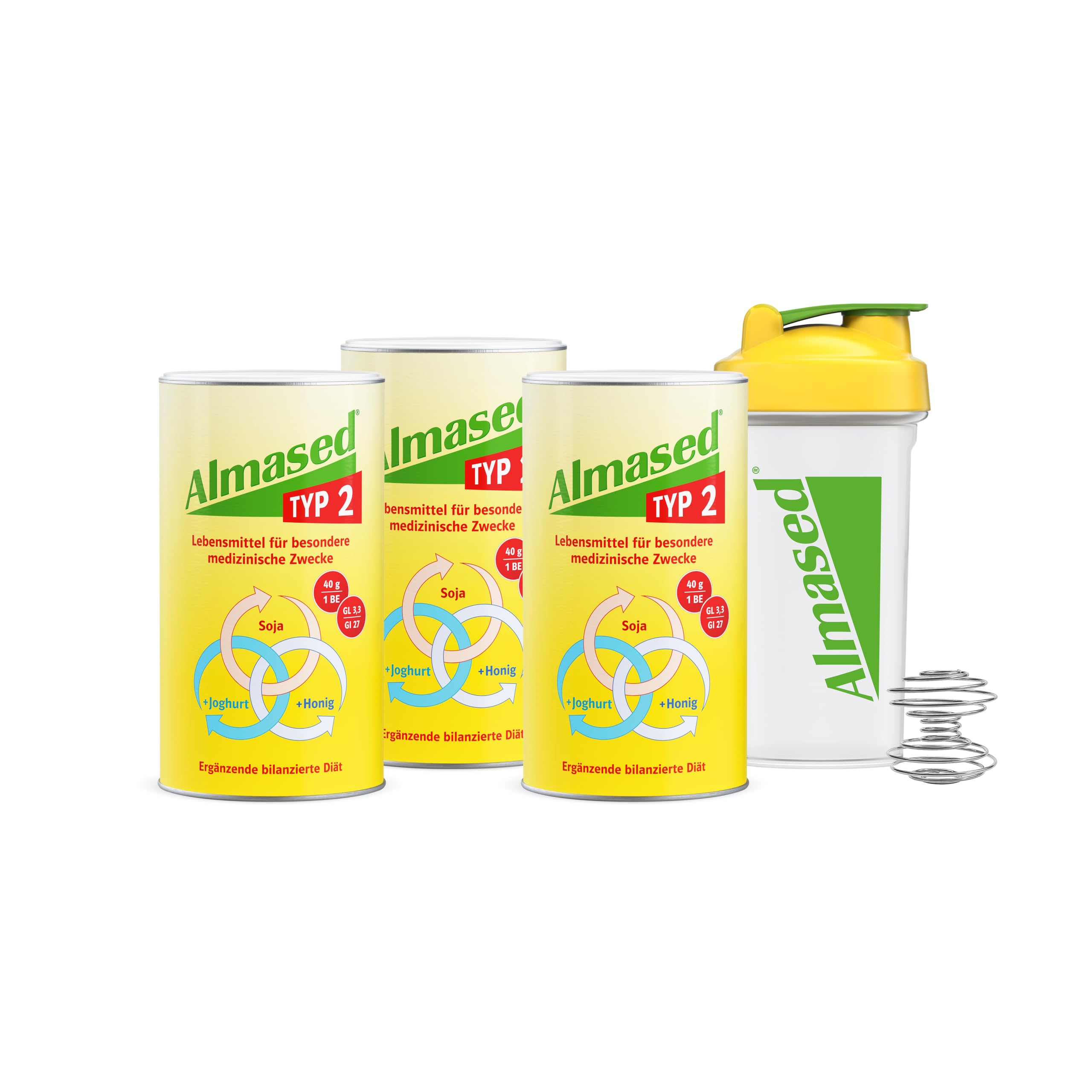 Almased Typ 2 – 3x500g – 600 ml Shaker – ideal bei Diabetes – Senkung des Blutzuckerspiegels – ohne künstliche Zusätze - 30 Portionen
