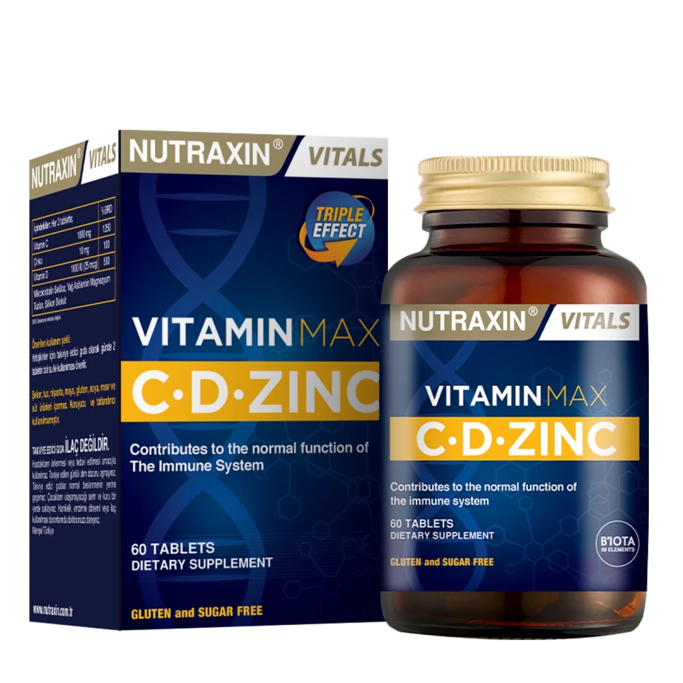 NutraxinVitamin Max Vitamin C, D and Zinc Tablets - 1000mg Vitamin C, 1000 IU Vitamin D, 10mg Zinc for Immune Support & Skin Health - Vegan, Gluten-Free, Allergen-Free, 60 Counts (30-Day Supply)
