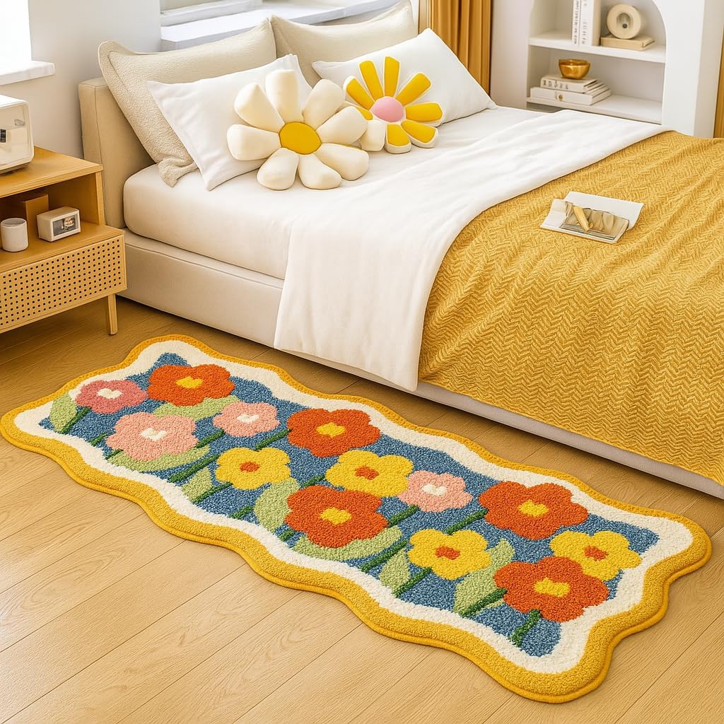 Roseate Lily Super Soft (50x120 cm) Microfibre 2000 GSM Anti Skid Runner for Bedroom/Carpets for Living Room/Kitchen Mats for Floor/Floor Mat/Bathroom Mat/Rug (Yellow) Pack of 1