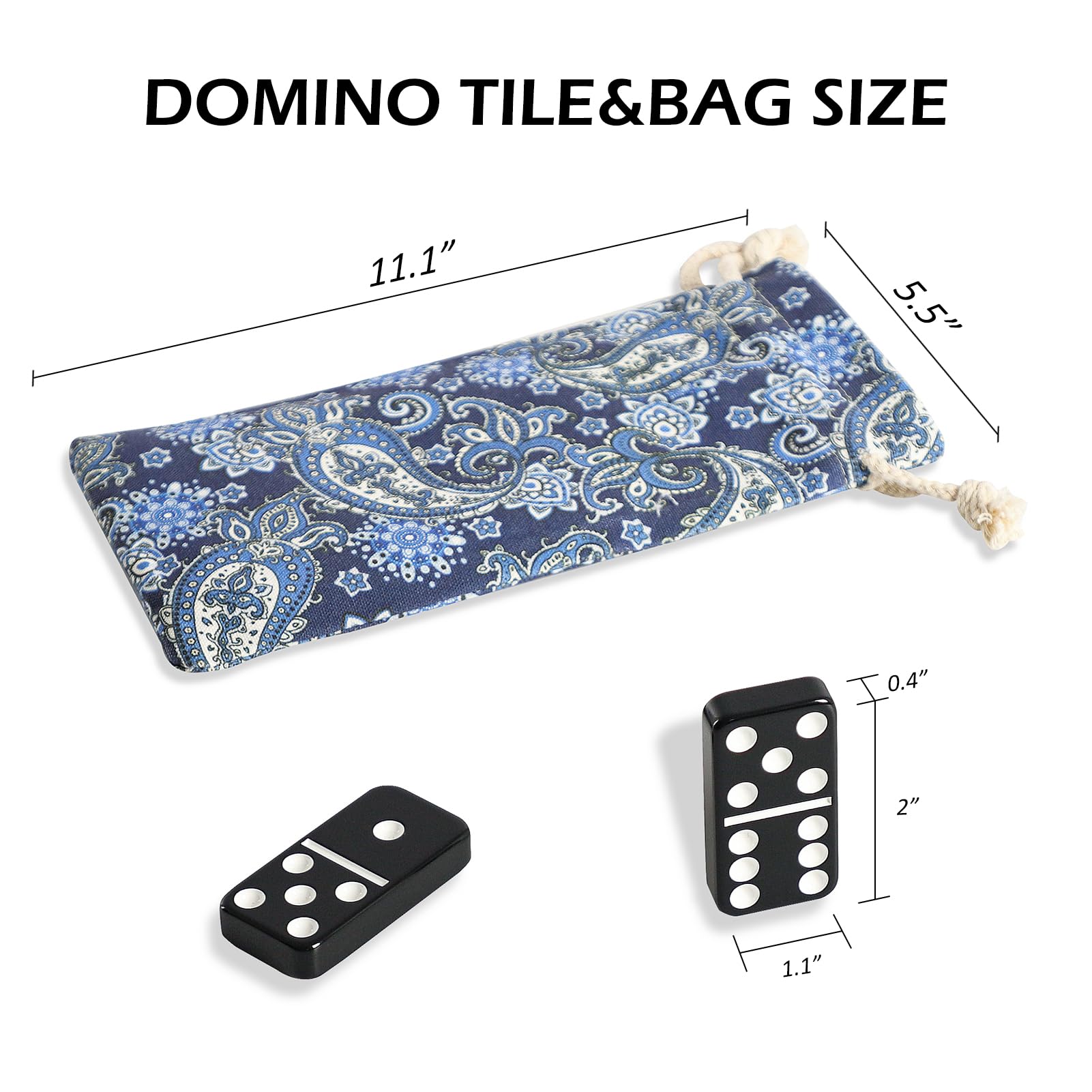 Zestaw domino dla dorosłych, podwójne sześć domino i gry w płytki, zestaw domino z 28 dużymi płytkami i przenośną torbą, do klasycznej gry planszowej rodzinnej/podróżnej (2–4 graczy)