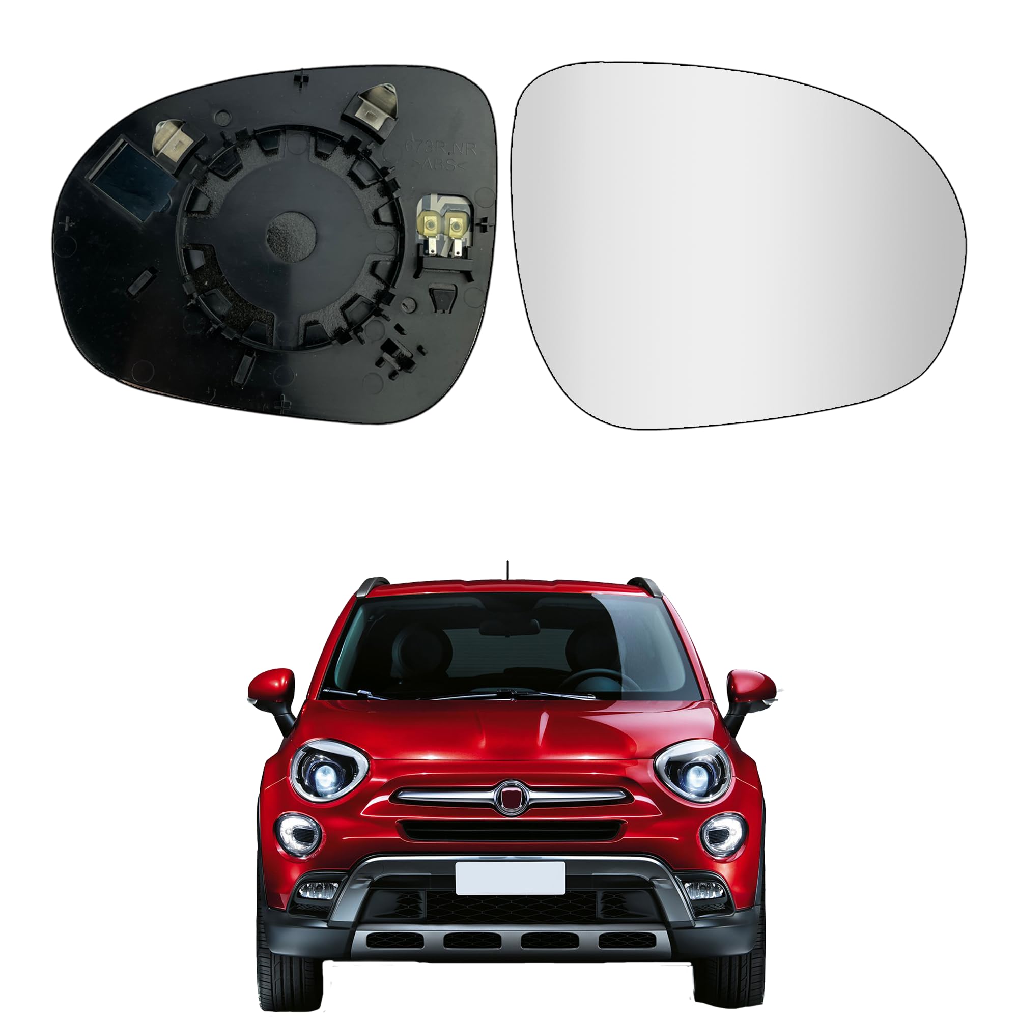 Vetro Specchietto per FIAT 500X destro (RISCALDABILE), Vetro - cromato e convesso, numero OEM: 530856101 VIEW MAX specchio da ricambio (DX)