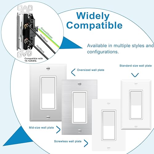 Miniatura 8 de Greencycle Interruptor de luz basculante de un solo polo, interruptor de luz de paleta de 15 amperios, interruptores Sp blancos, 120V-277V CA,