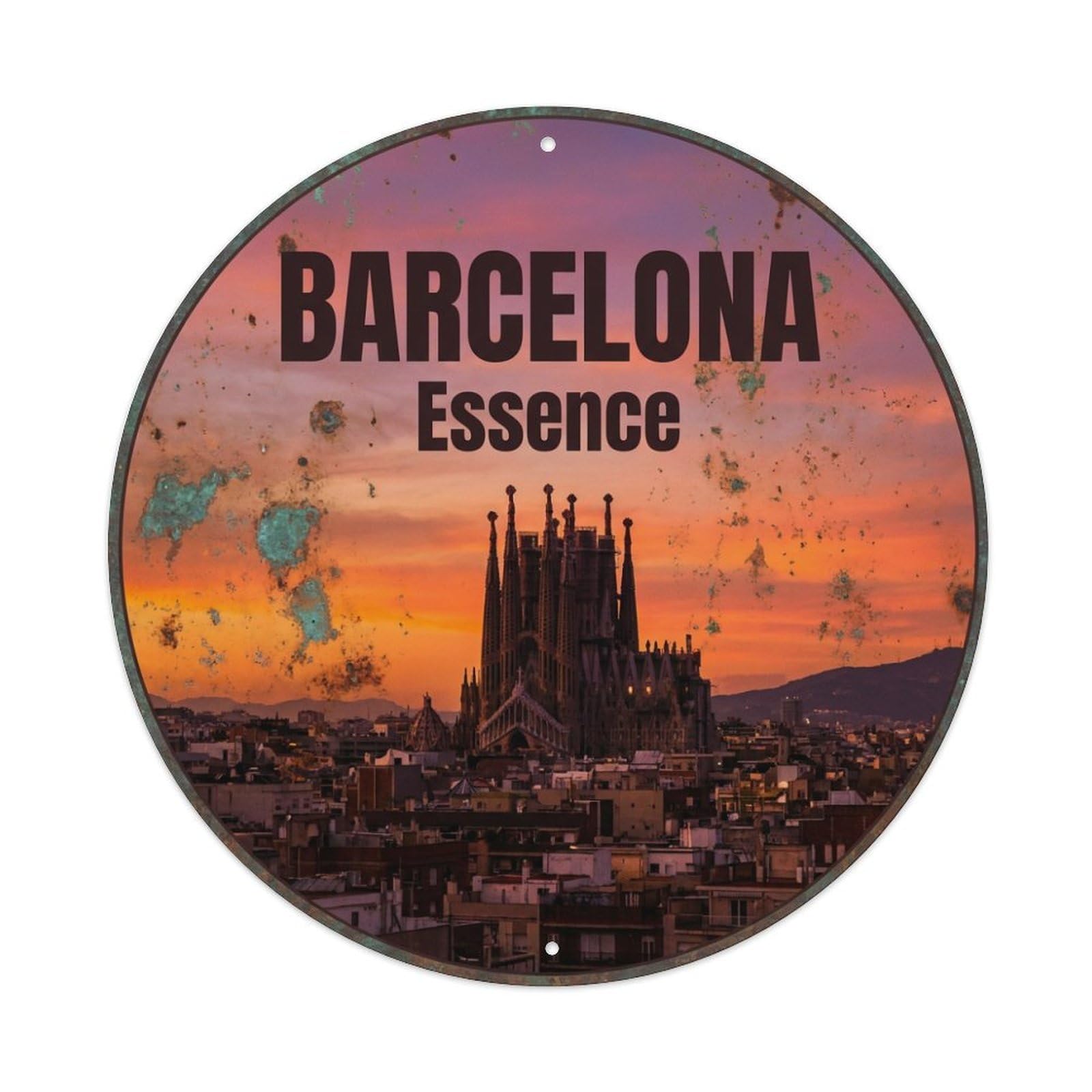 Metal Tin Sign Vintage Travel Barcelona Spain Signature