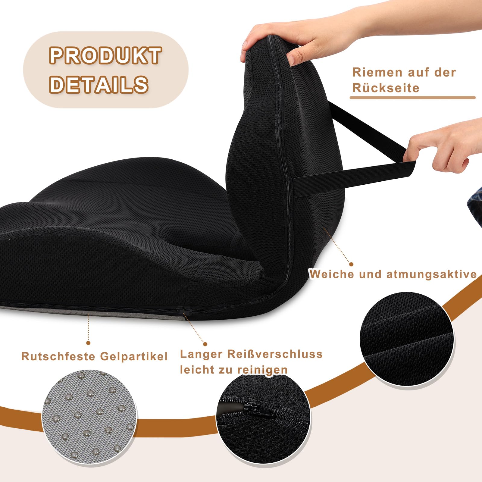 GOFORIT Cuscino per sedile e schienale 2 in 1 - Set ergonomico in memory foam a doppio strato, supporto lombare per sedia da ufficio e sedile auto, comfort per il coccige, antiscivolo e lavabile
