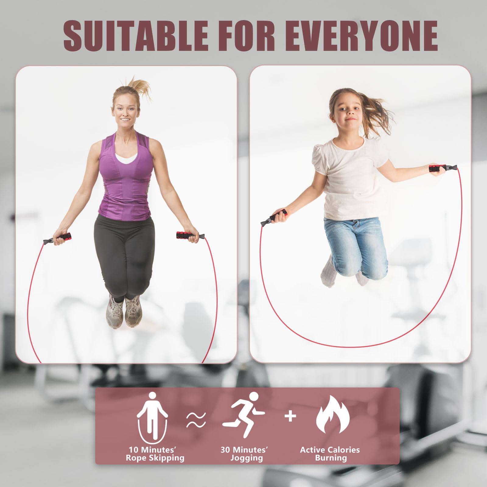 Springseil mit verstellbarer Länge, Baumwollseil, doppeltes Lager, Springseil für Damen, Herren, Kinder, Jumprope, geeignet für Zuhause, Fitnessstudio, Schule, Workout-Ausrüstung für Fitness und