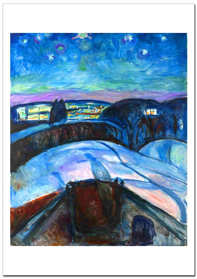 世界の名画 ムンク 星月夜 1922 Starry Night ジークレー技法高級ポスター (B3/364ミリ×515ミリ)