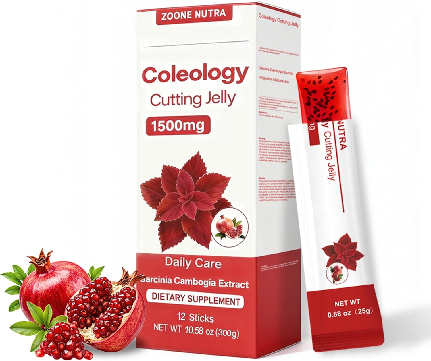 Zoone Nutra Coleology Cutting Jelly – Korean Jelly Stick for Weight Management, Helps Control Appetite & Supports Metabolism with Garcinia Cambogia HCA, Chia Seeds & Pomegranate Flavor – 12 Sticks