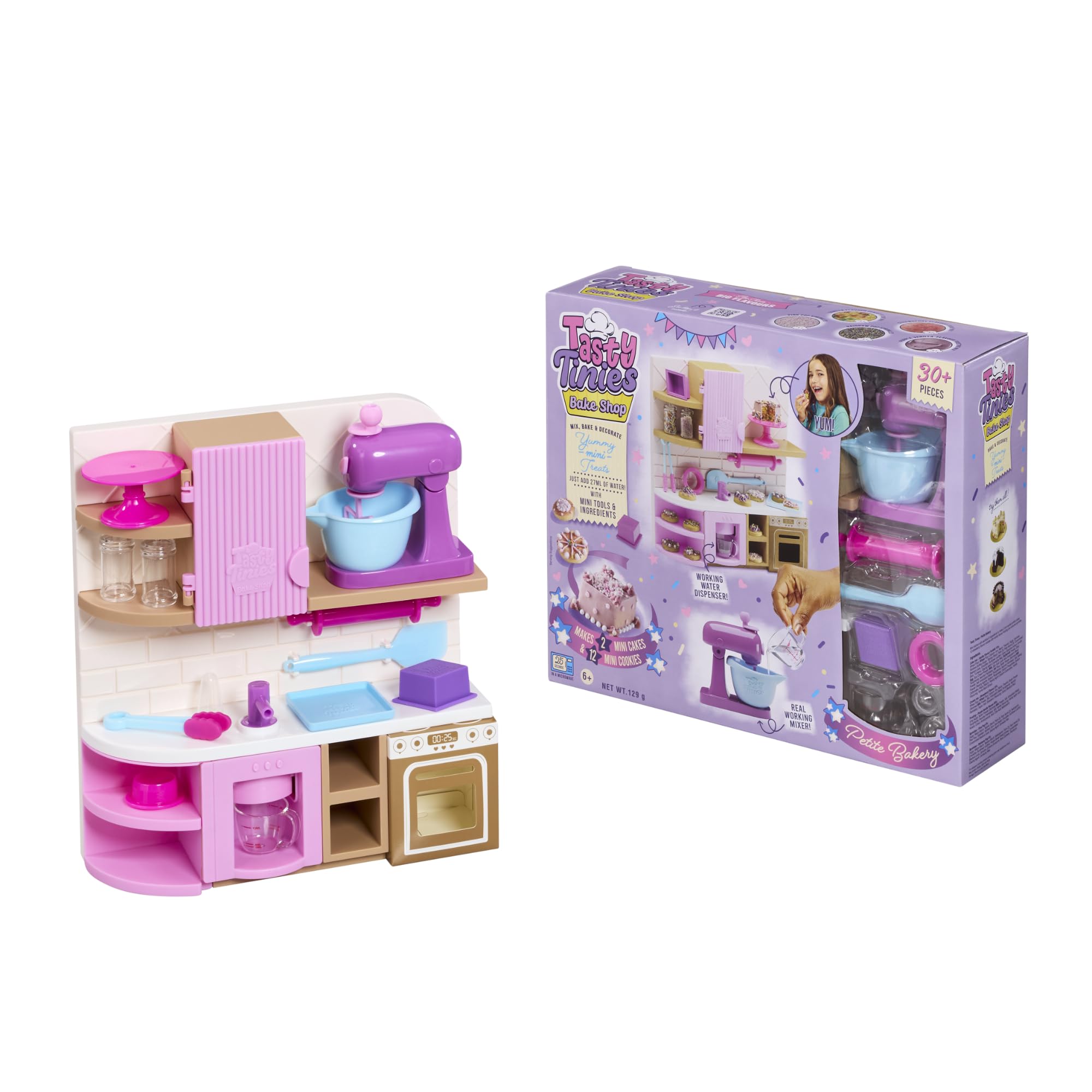 Tasty Tinies Bake Shop - Petite Bakery | 36 Piece Set For Making Cakes & Cookies In Just 25 Seconds | Includes Working Mixer, Water Dispenser, Storage & Oven | Baking Set For Kids Ages 6+
