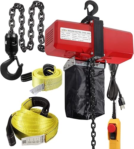 Partsam Polea eléctrica de cadena de elevación de 1100 libras (12T 110V) grúa monofásica para techo de garaje, cabrestante con correa de remolque, 2