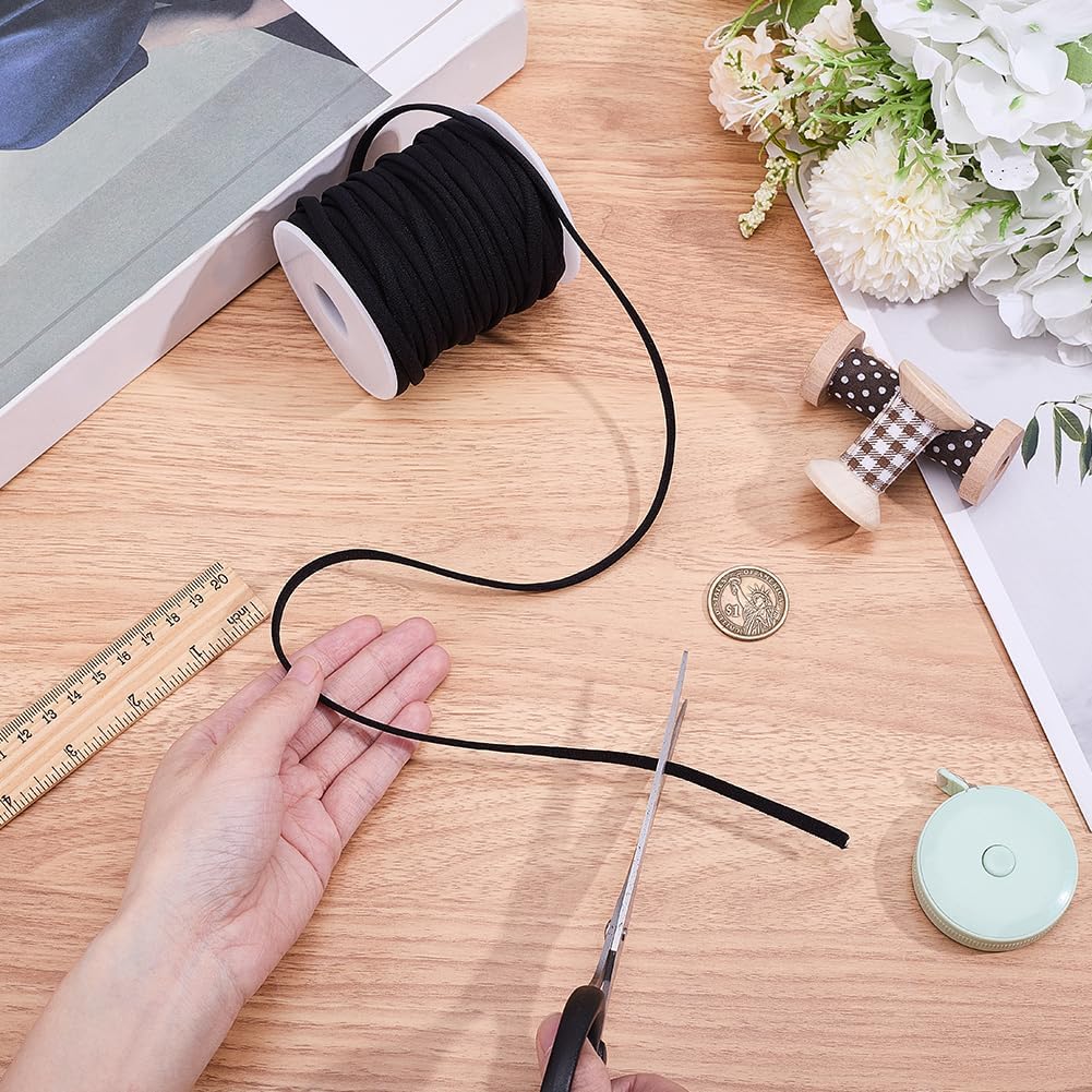 PH PandaHall 1 Roll Black Stretchy Elastic Cord 25 Yards Length 1/4 Inch Width Spandex Fabric String for Bikini Making Bathing Suit String Hair Ties Drawstring Sewing Jewelry Crafting