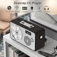 Vista 2 de Sistema estéreo micro CD de 10 W Altavoz Bluetooth de cuero retro Reproductor de CD visual Batería integrada Radio FM Sonidos claros y ricos