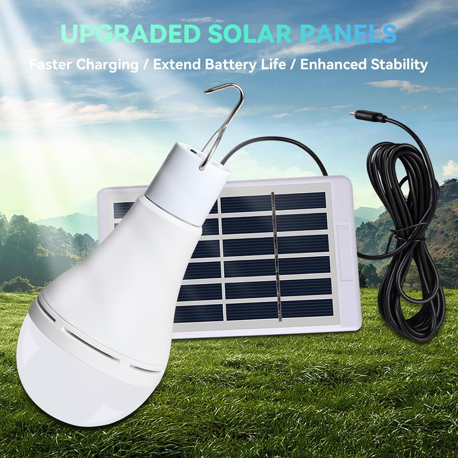 Solar Glühbirnen 2STK mit Fernbedienung Dämmerungssensor LED Solarlampen für Außen Innen Solar/USB Wiederaufladbare, 4 Modi, tragbare Hängelampen für Garten Notfall Hühnerstall Camping Reisen
