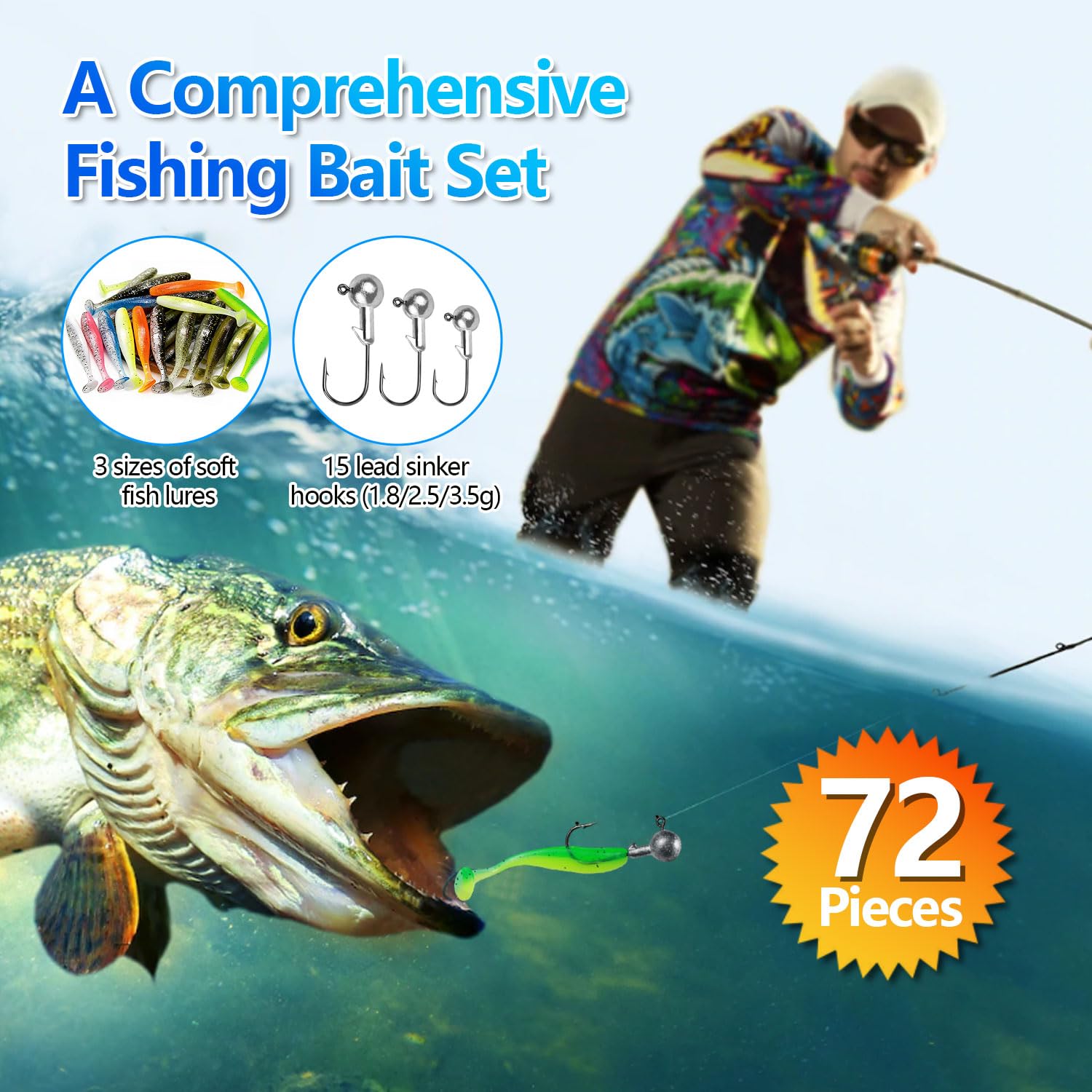 Ensemble de Leurres de Pêche 87 pièces Leurre Souple Leurre Peche Carnassier pour Barracuda avec Têtes Plombées et Accessoires de Pêche Kit de Leurres en Plastique Souple pour Bar Peche Carpe Truite - 4