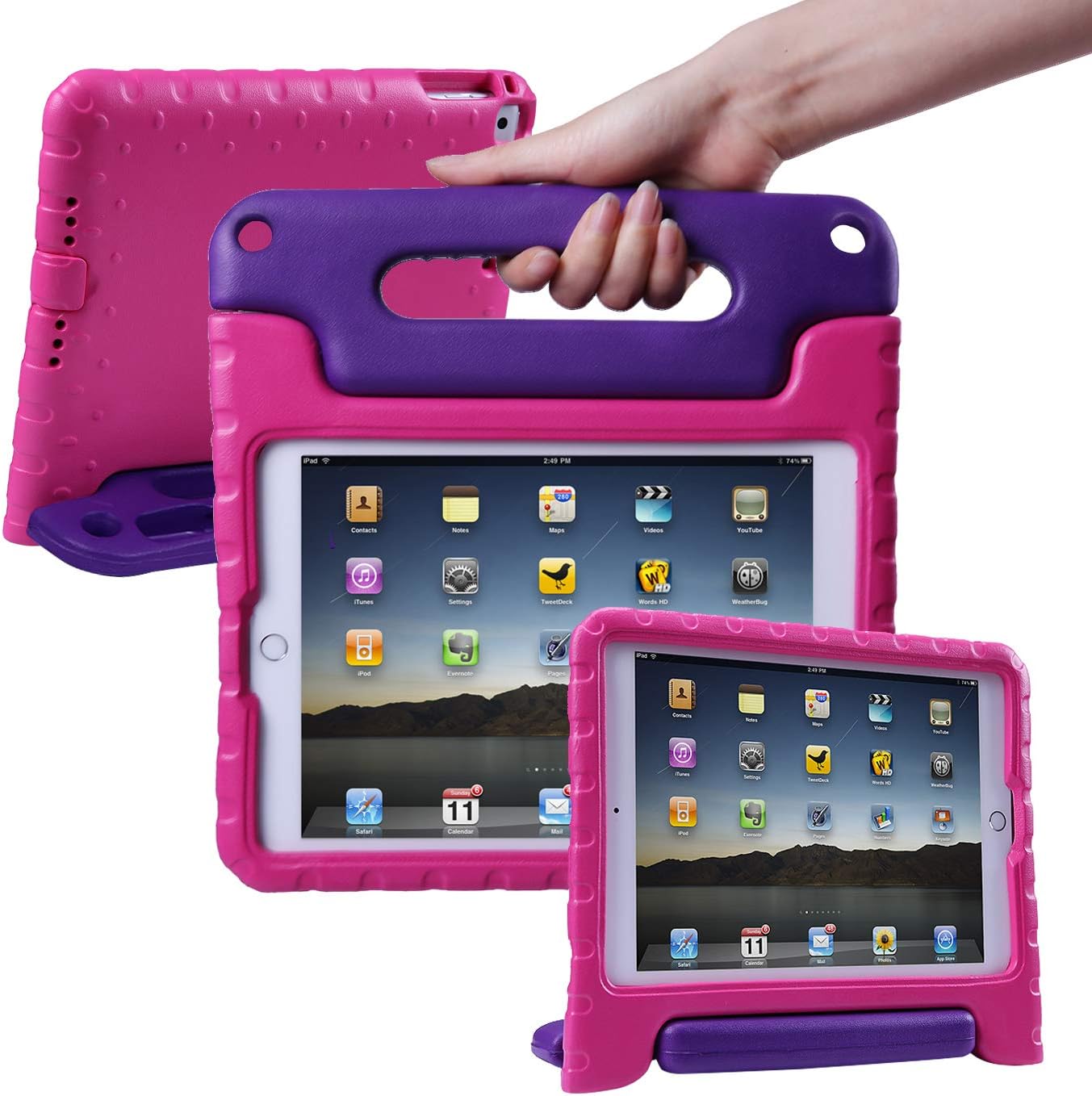HDE iPad 6th Generation Case for Kids iPad 9.7 inch 5th and 6th Generation Cases for Kids Shock Proof Protective Light Weight Cover with Handle Stand for Apple iPad 9.7 with Pencil Holder Pink Purple