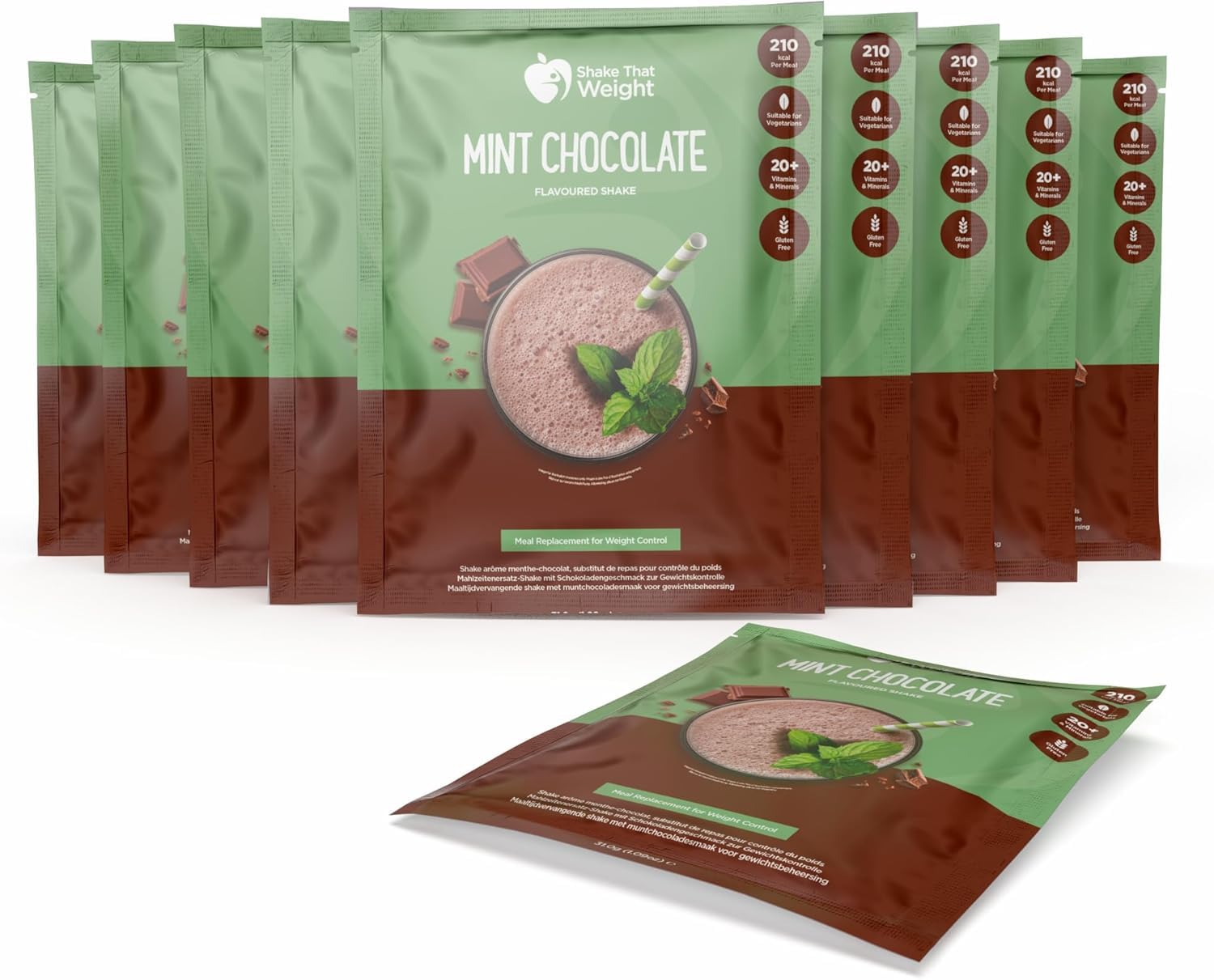 Shake That Weight10x Diet Shakes - Chocolate Mint Meal Replacement Plan for Weight Loss - Very Low-Calorie Diet - VLCD - High Protein, High Fibre, Gluten Free, Vegetarian