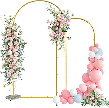 Snughome Arch Backdrop Stand, Set of 2 Metal Balloon Arch Stand 7.2FT+6FT, Gold Wedding Arch Frame for Party, Baby Shower, Holiday, Ideal for Balloon Flower