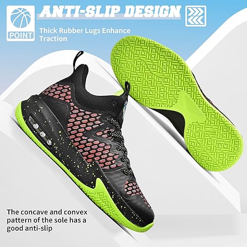 Miniatura 6 de ASHION Zapatos de baloncesto para hombre, tenis de baloncesto medios, antideslizantes, para entrenamiento con amortiguación al aire libre