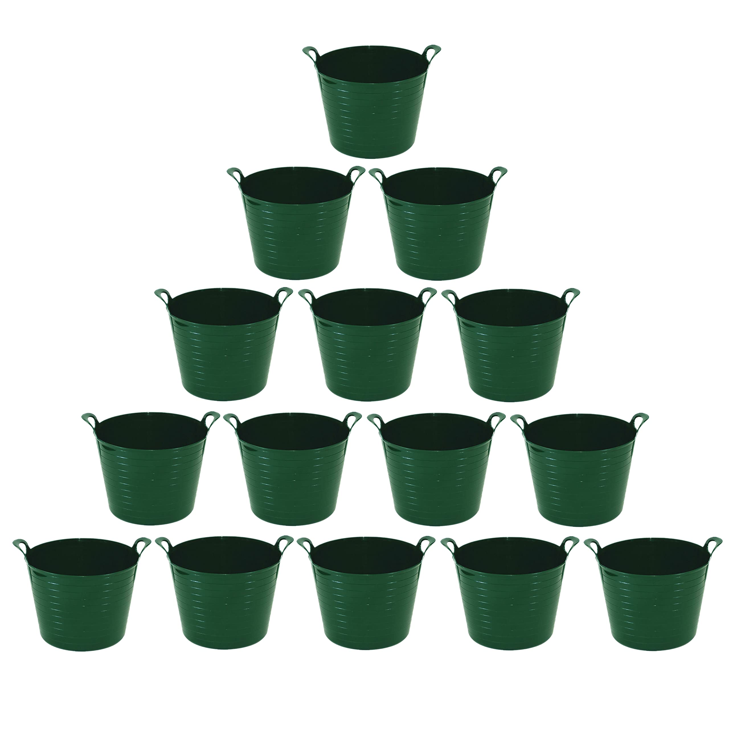 (Set of 12) 40L/42L Litre Large Robust Flexi Tubs Multipurpose Flexible Rubber Storage Container Buckets Garden Trugs Laundry Basket Polyethylene Flex Tub For Home Gardening-Made in UK (Dark Green)