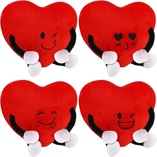 Syhood 4 piezas de peluche de corazón para regalos del día de San Valentín, juguetes de peluche de corazón rojo, almohada de corazón rojo para niños