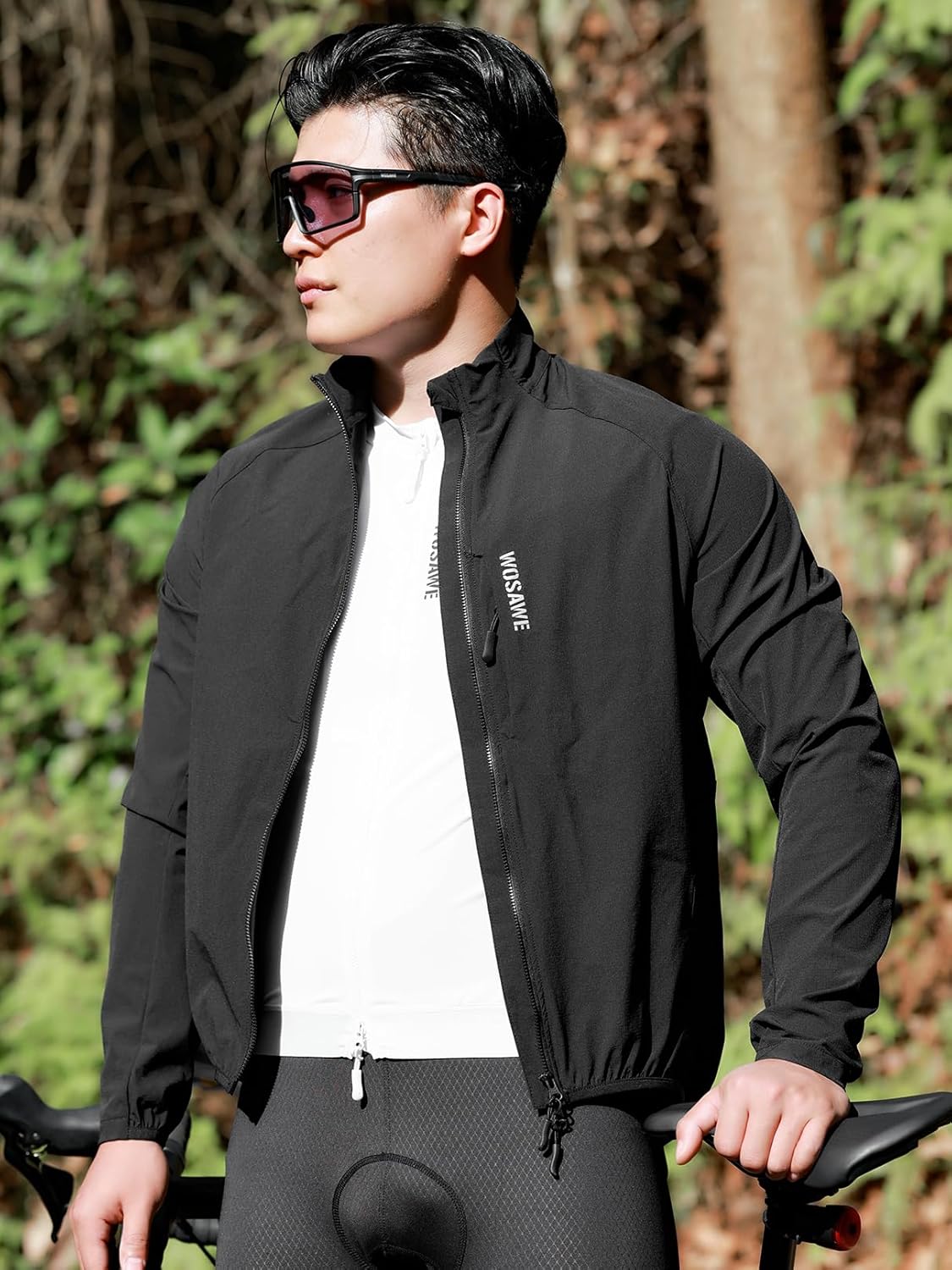 WOSAWE Lightweight Windproof Cycling Jacket with YKK Dual Zipper Water-Repellent Reflective Windbreaker for Running Commuting - Image 3