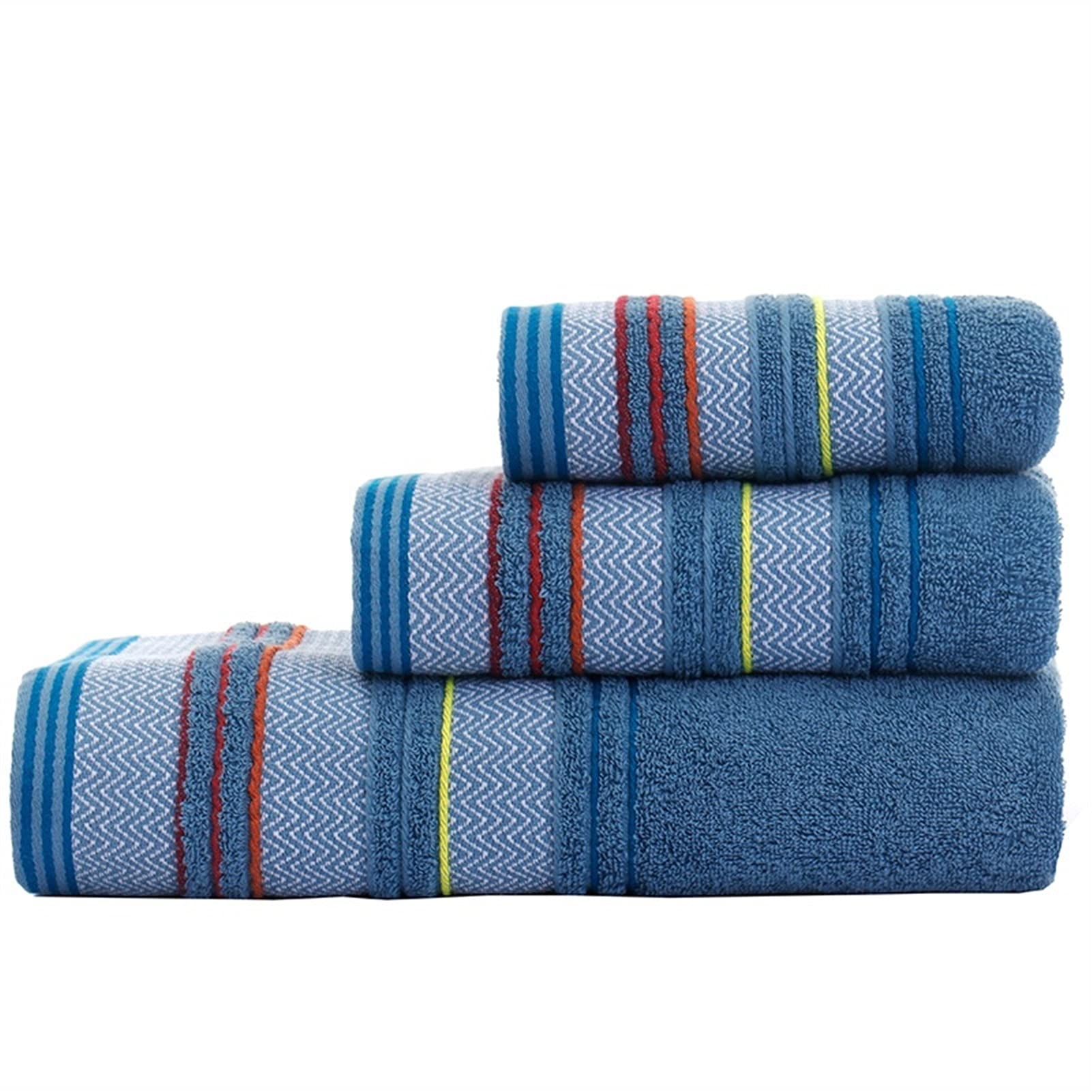 Stripe Printe Bath Towel Set 1 Large Bath Towels 1 Small Bath Towels 1 Hand Towels Soft Cotton
