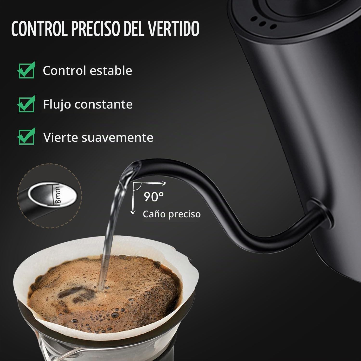 Hervidor Agua Eléctrico, TEEUCNY Hervidor de Cuello de Cisne de Acero Inoxidable, Hervidor con Ajuste Temperatura para Café y Té Hechos a Mano, Pantalla LED, Función Mantener Caliente, 1200W, 1L