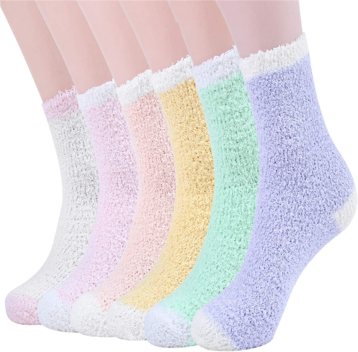 Beauttable Women Girls Premium Super Soft Toasty Plush Warm Fuzzy Microfiber Winter Socks Crew 6 Pairs (Plain Color)