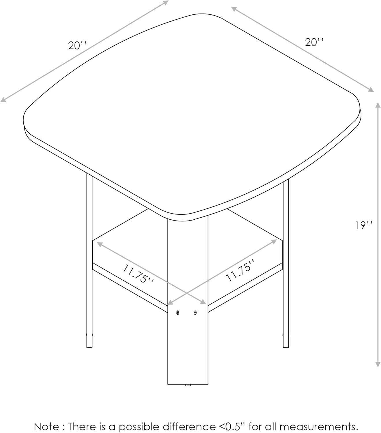 Furinno SIMPLE DESIGN Side Table Set of 2, 2-Tier Modern End Table with Soft Edges, Open Shelves Night Stand, Bedside Table, for Living Room, Bedroom, Espresso