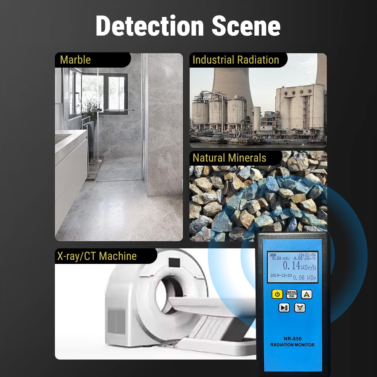 NR-850 Contador Geiger, Detector de Radiación Nuclear que Detecta Rayos X,Y y β, Medidor Radioactividad Geiger Portátil Digital, Probador Doméstico Contador Geige con Pantalla LCD(NR-850)