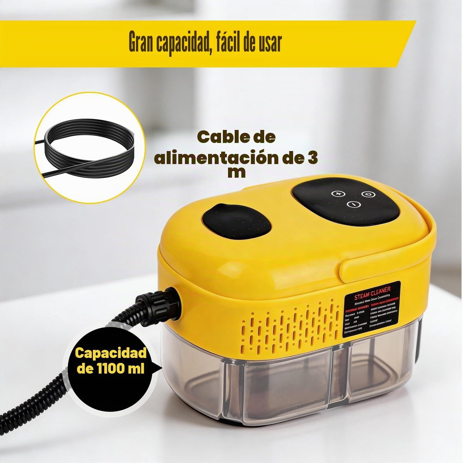Vaporeta Limpieza Hogar Potente 2500W, 3 Bar, 6 Niveles,Depósito 1100ml, | Limpiador a Vapor de Mano 12 Accesorios,Vaporeta para Cocina Baño Sofá Coche