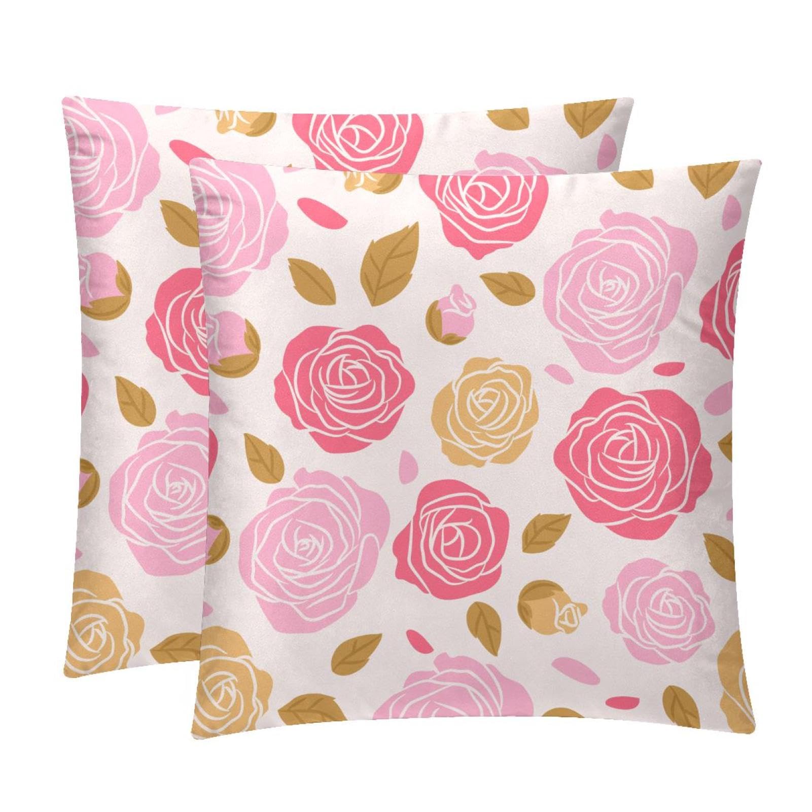 TDGKPZ Roses Leaves Throw Pillow Covers 2 Pack Cushion Cases Decorative Pillow Cases Home Decor 40x40cm