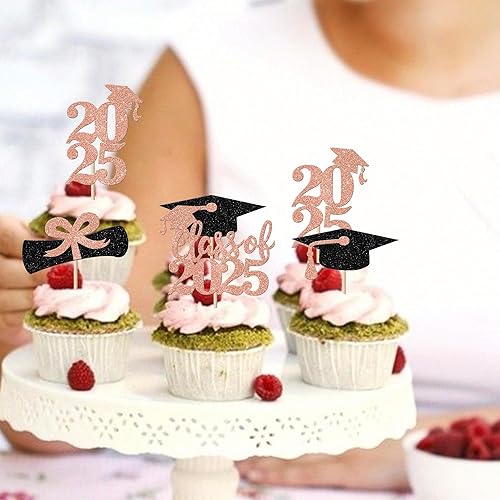 Miniatura 110 de Paquete de 24 adornos dorados para cupcakes de graduación 2025 con purpurina So Proud of You Done Diploma Graduation Cap Cupcake Picks Class of 2025