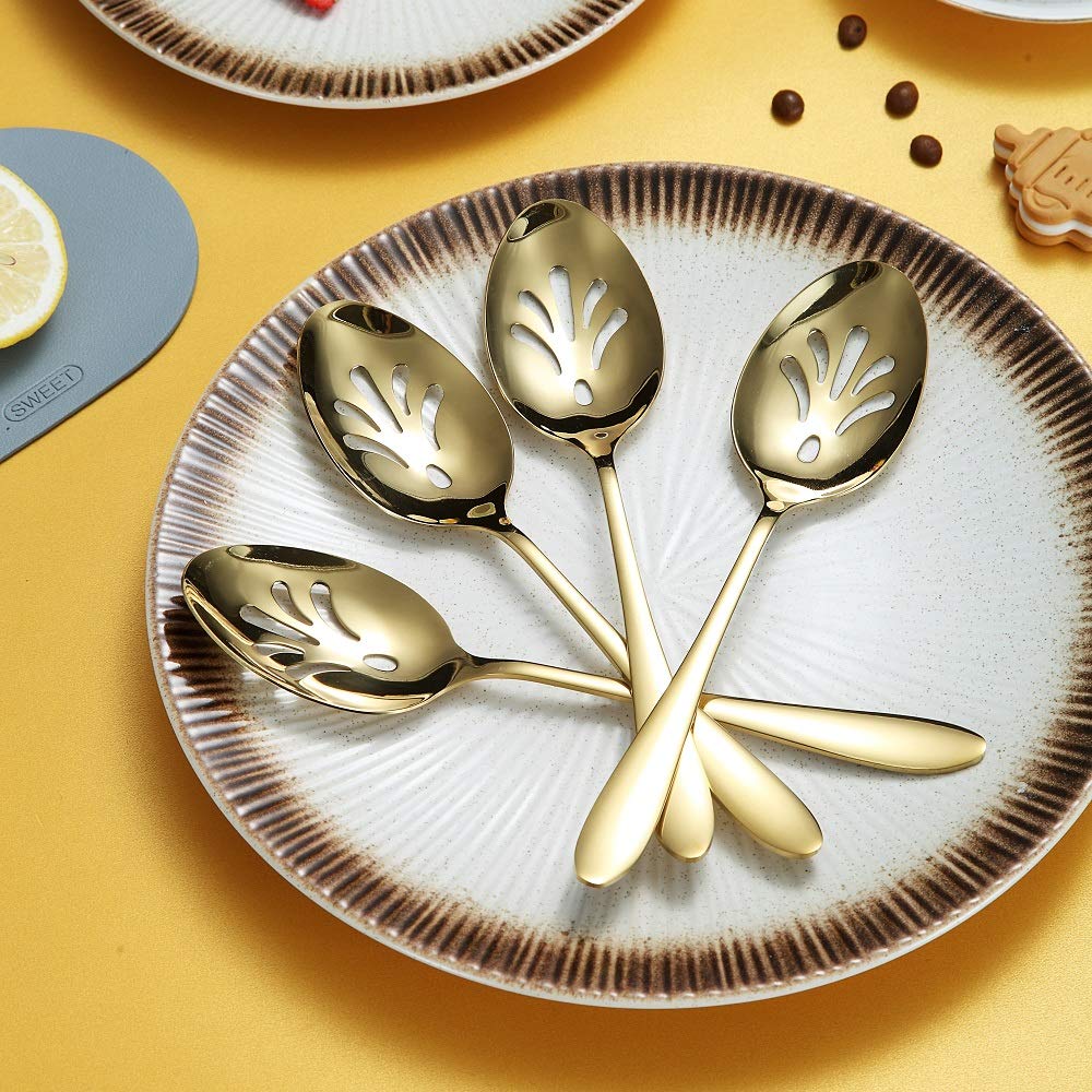 Set Posate Da Portata In Oro - 10 Pezzi Acciaio Inox, Cucchiai E Forchette