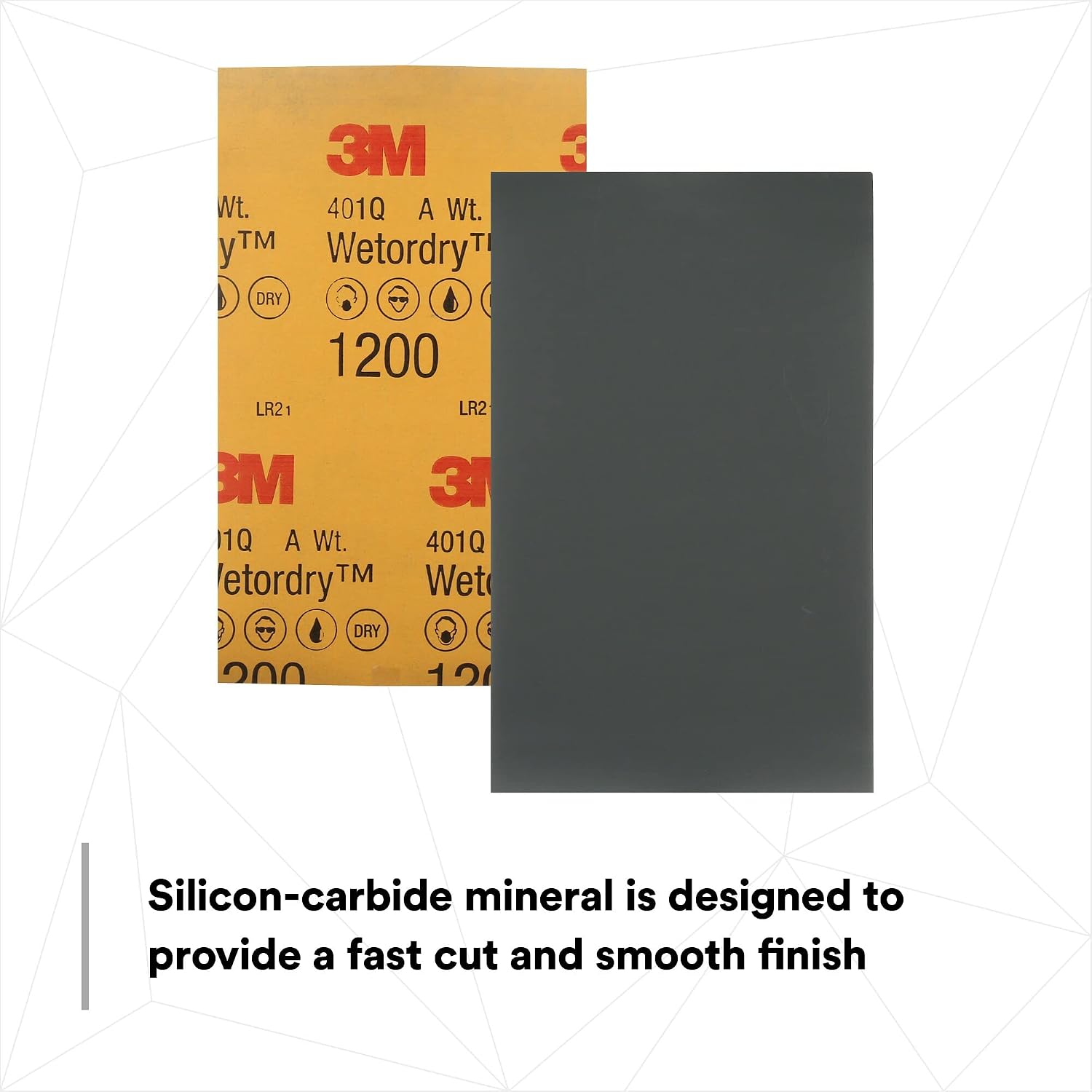 3M Wetordry Abrasive Sheet 02022, 1200, Auto Body, Sanding, Fine Grit, Wet Sanding Paint, 5-1/2 x 9 in, 50 Sheets/Carton