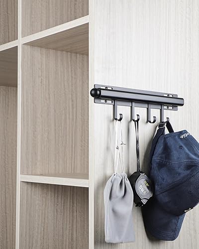 Miniatura 7 de Barra de valet de 12 pulgadas para armarios Barra de valet extraíble para armario Deslizante en negro Barra de colgar extraíble para ropa con 4