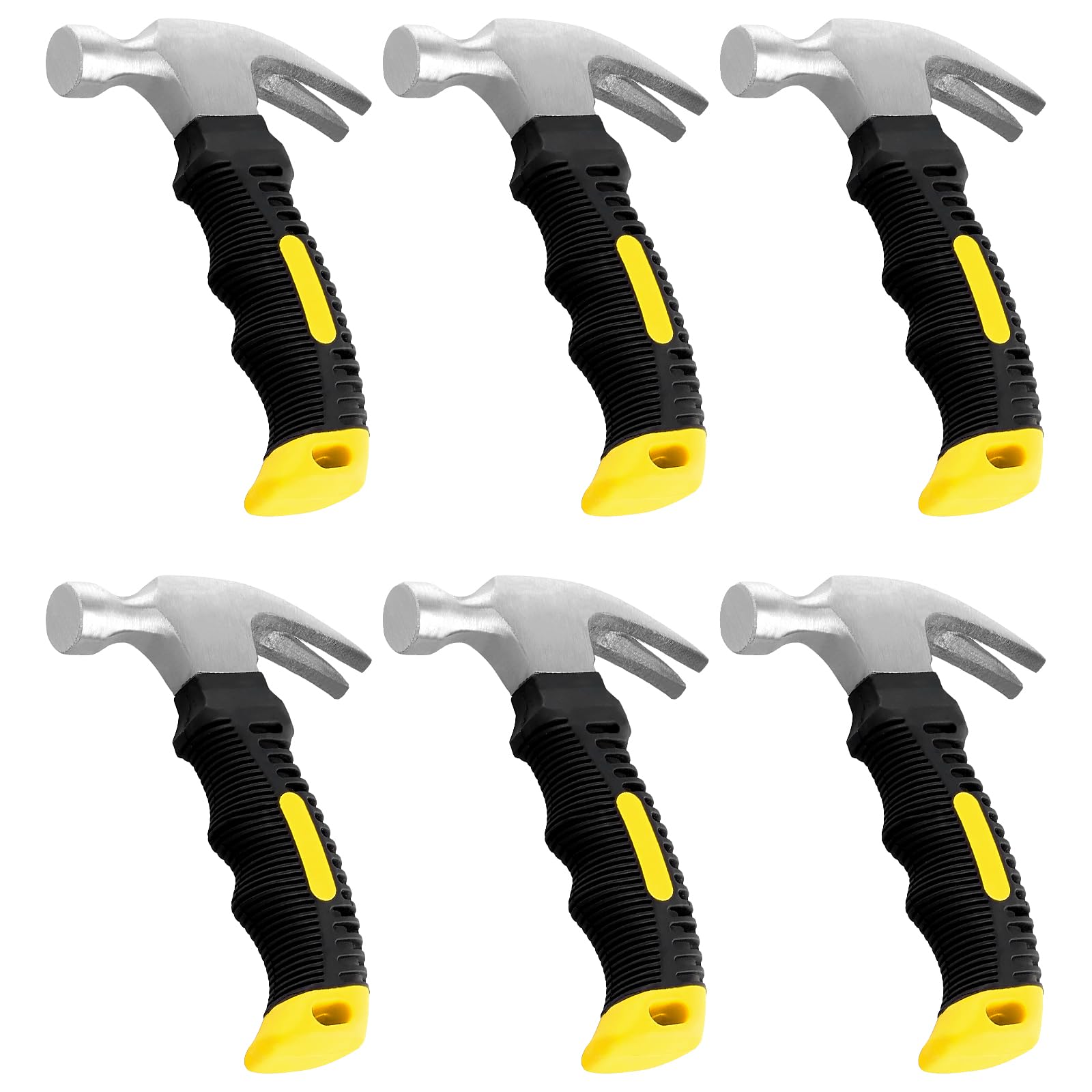 HAKZEON 6 Pack 8oz Small Claw Hammer, Stubby Mini Pin Hammer Nails Tool with Non-Slip Handle for Picture Hanging Home, DIY, Yellow