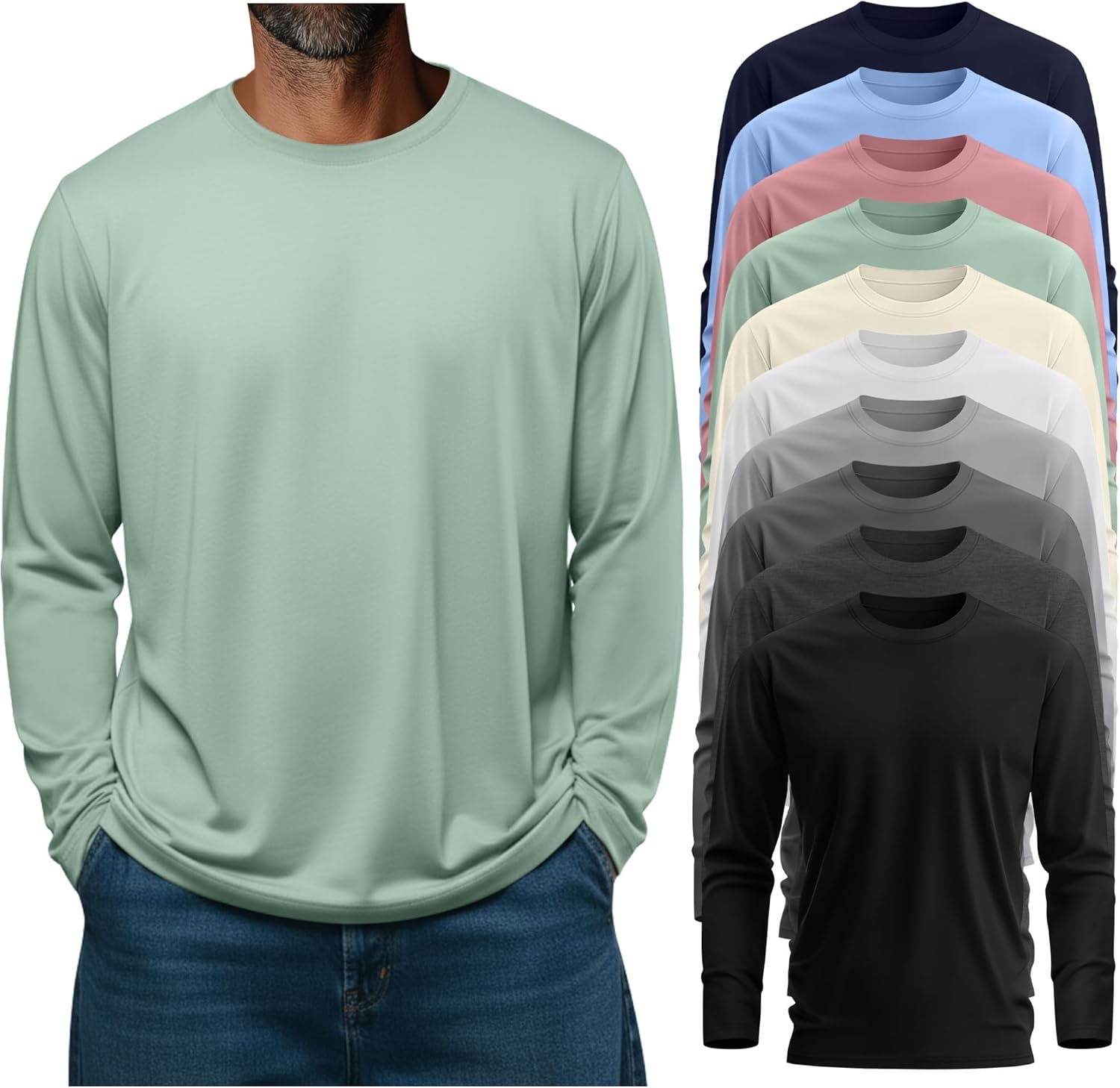10 Pcs Mens Big and Tall Shirts Cotton Long Sleeve Top Bulk
