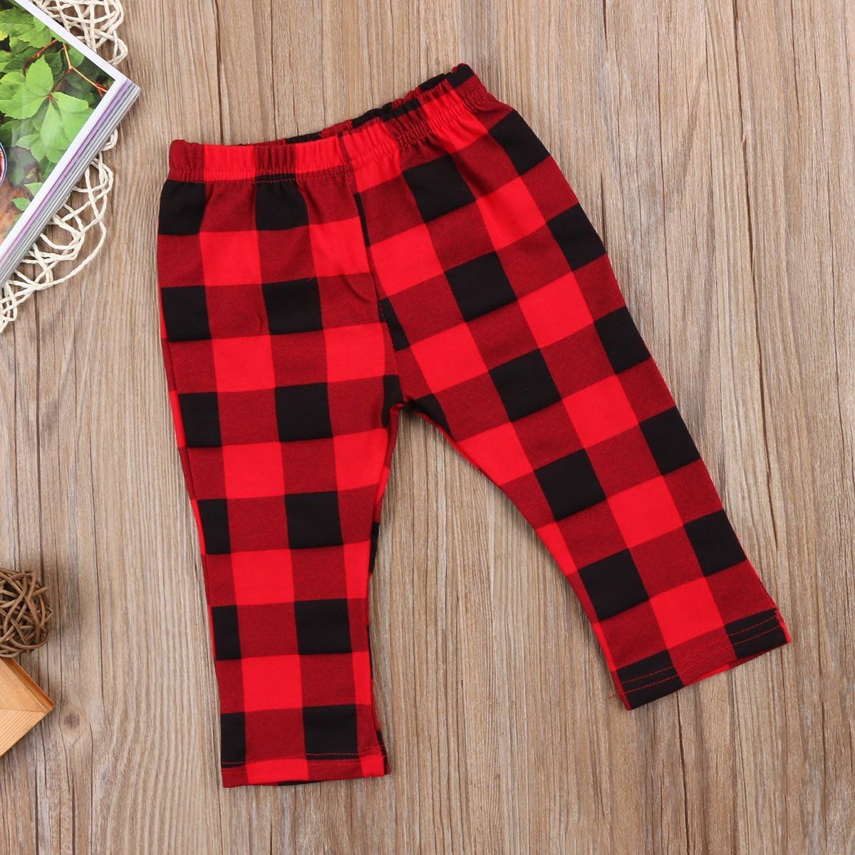 Toddler Baby Pants Infant Boy Girl Casual Cotton Plaids Check Long Pants Trousers Red&Black 6-12 Months Red&black image 3 of 6 B077NX2J88