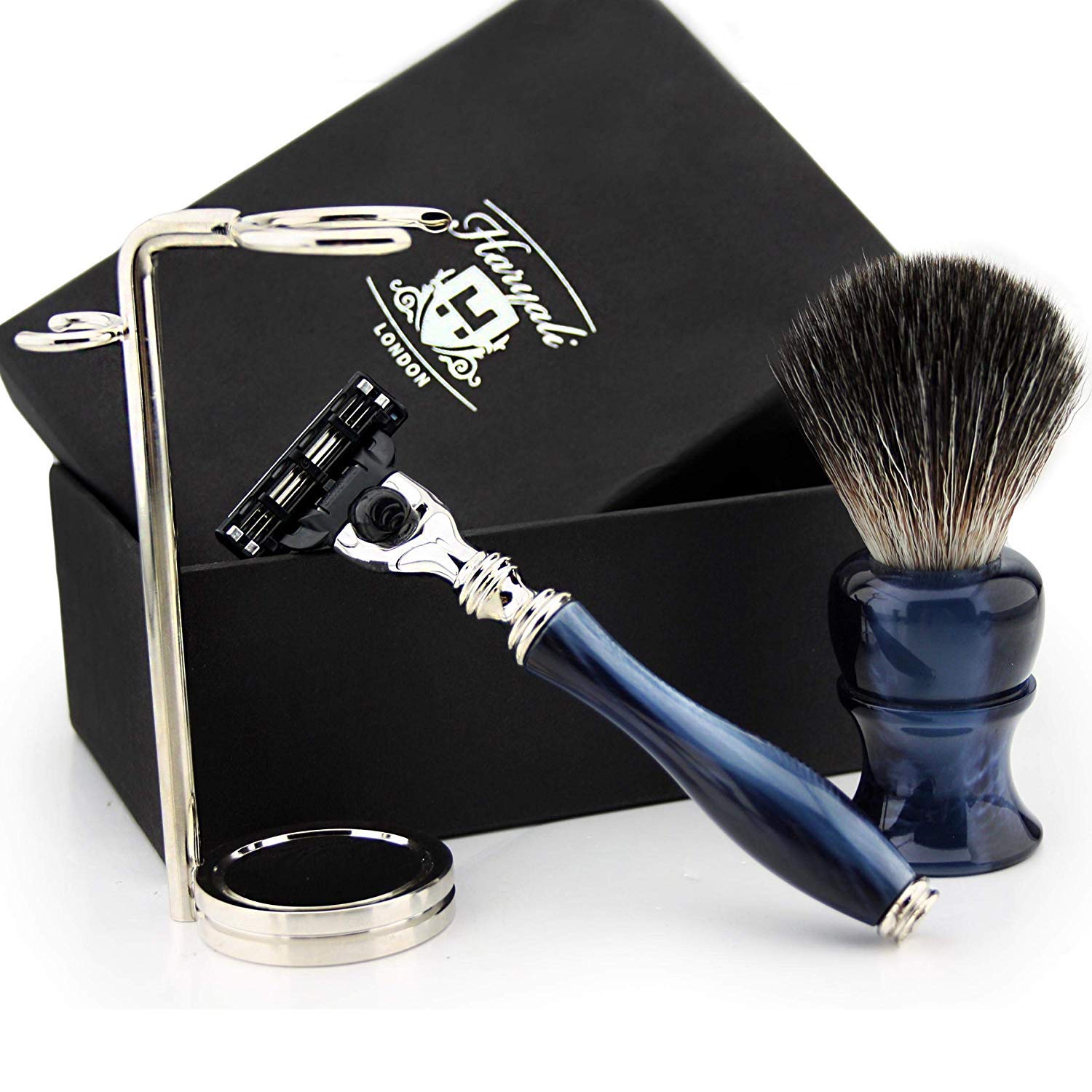 3 sztuki zestaw do golenia z syntetycznym czarnym pędzlem do golenia i golarką (luksusowy uchwyt) + stal Dual Stand Special Collection limitowana nakładka, ograniczona nakładka