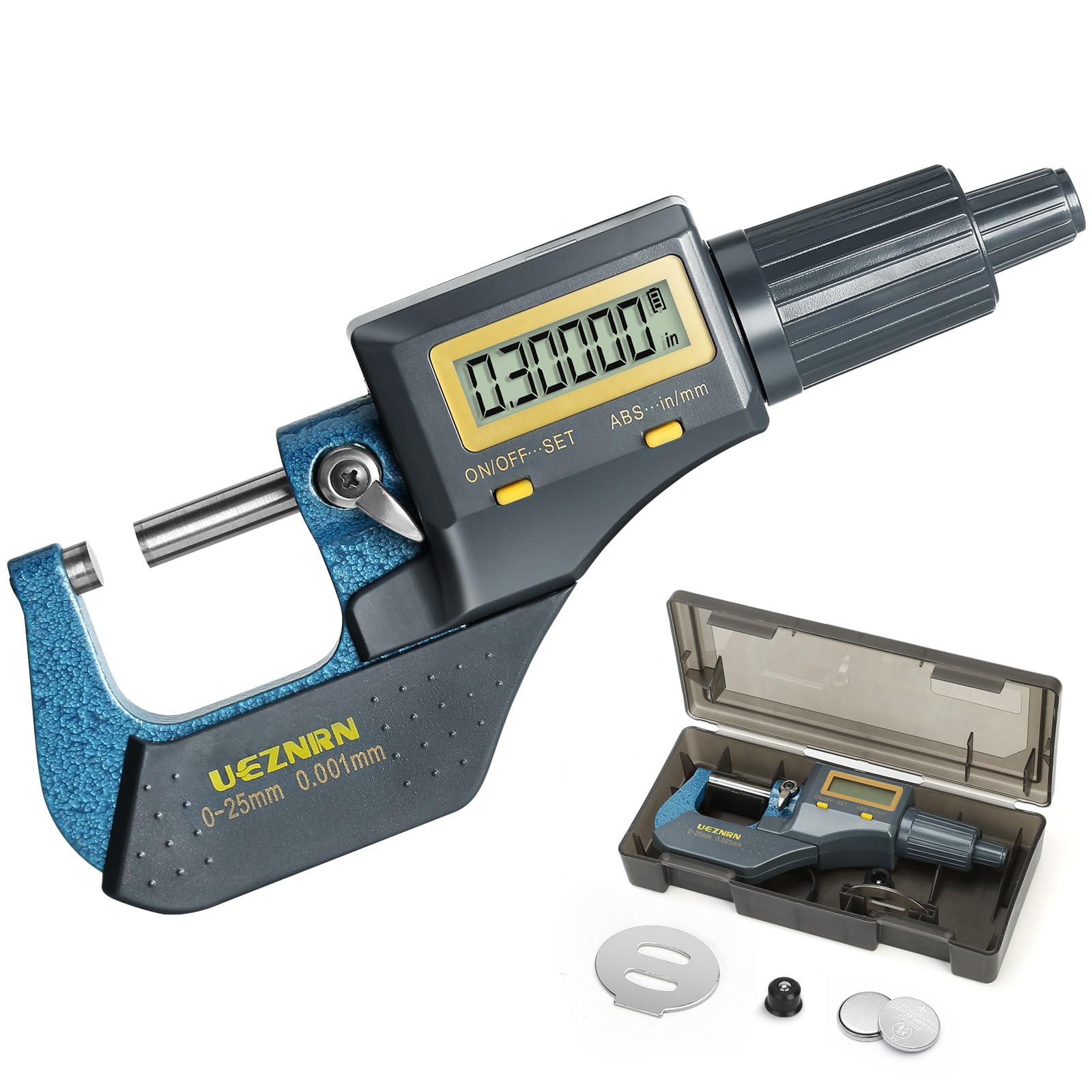 Ueznirn Calibro digitale 0-25 mm 0,001 mm/0,00003" | Micrometro digitale ad alta precisione, misuratore digitale LCD, con attacco per spessore della parete