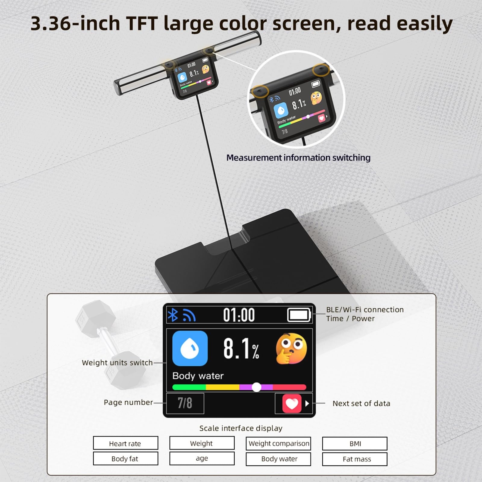 Bilancia Impedenziometrica Wi-Fi E Bluetooth, Analizzatore Composizione Corporea, Monitoraggio Peso E Grasso Corporeo, Bilancia Smart Con App, Display LCD Digitale