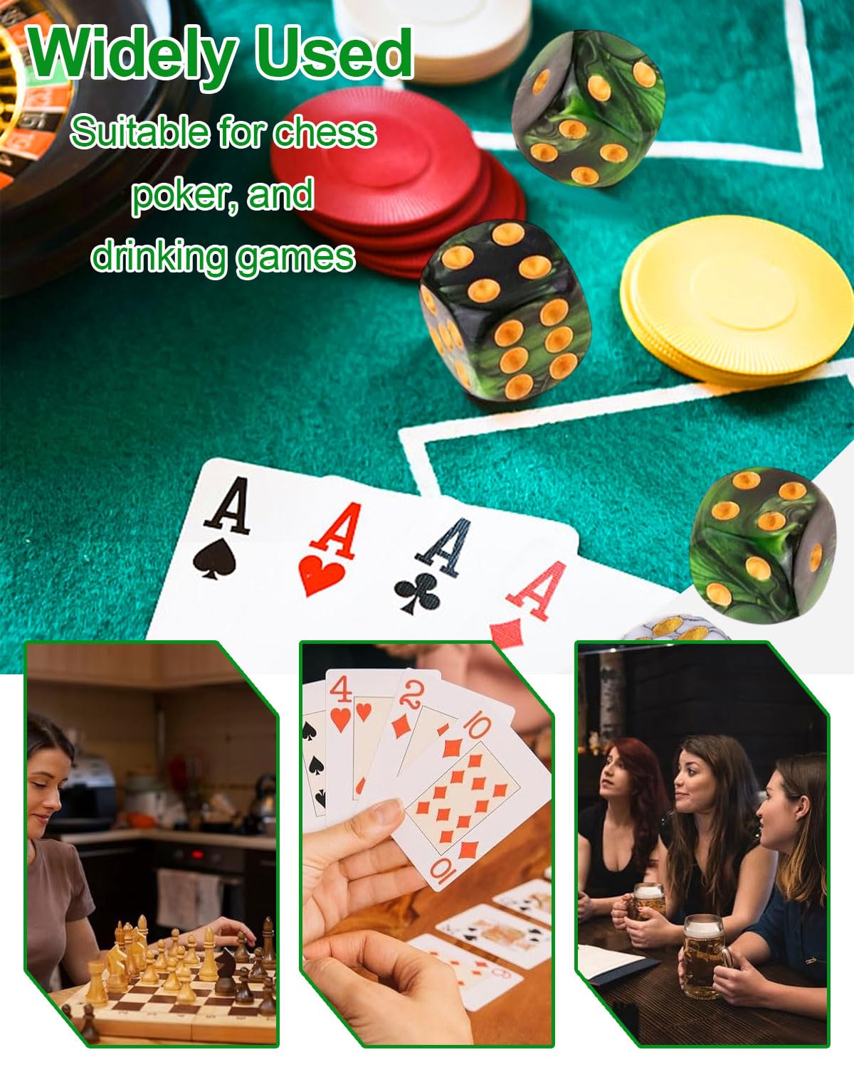 10 PCS Dados,16mm D6 Dado Acrílicos,Dados Verde-Negro con Bolsa de Tela,para Juegos de Mesa,Rol,Mesa,Lecciones de Matemáticas