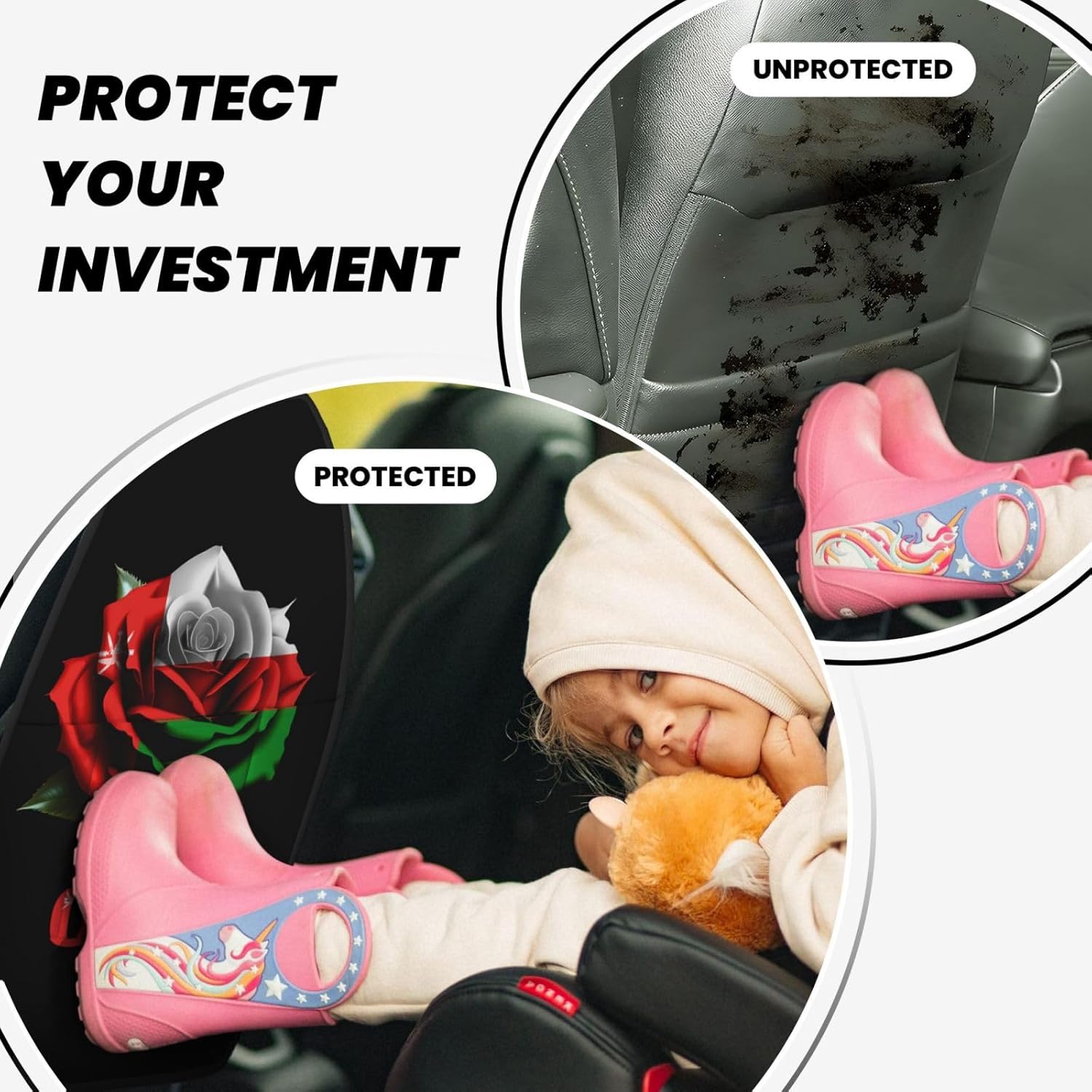 Rose Oman Flag Car Back Seat Organizer 2 Pack Anti-Kick Storage Kick Mats For Car Seats 27x19 Inch Automotive Car Seat Back Protector For Kids Feet Car Seat With 3 Pockets
