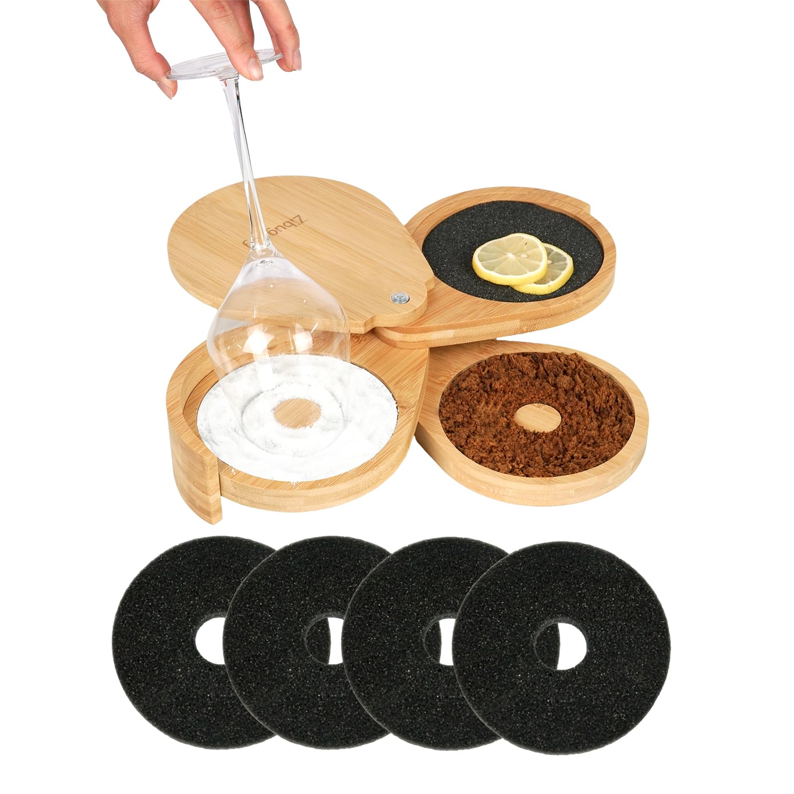 Margarita Salt Rimmer Set, 3-Tiers Salt Rimmer for Cocktails, Bamboo Margarita Salt Rimmer, Bar Salt and Sugar Rimmer for Margarita Kit, Bloody Mary, Manhattan Drinks, Bartender Tool Set