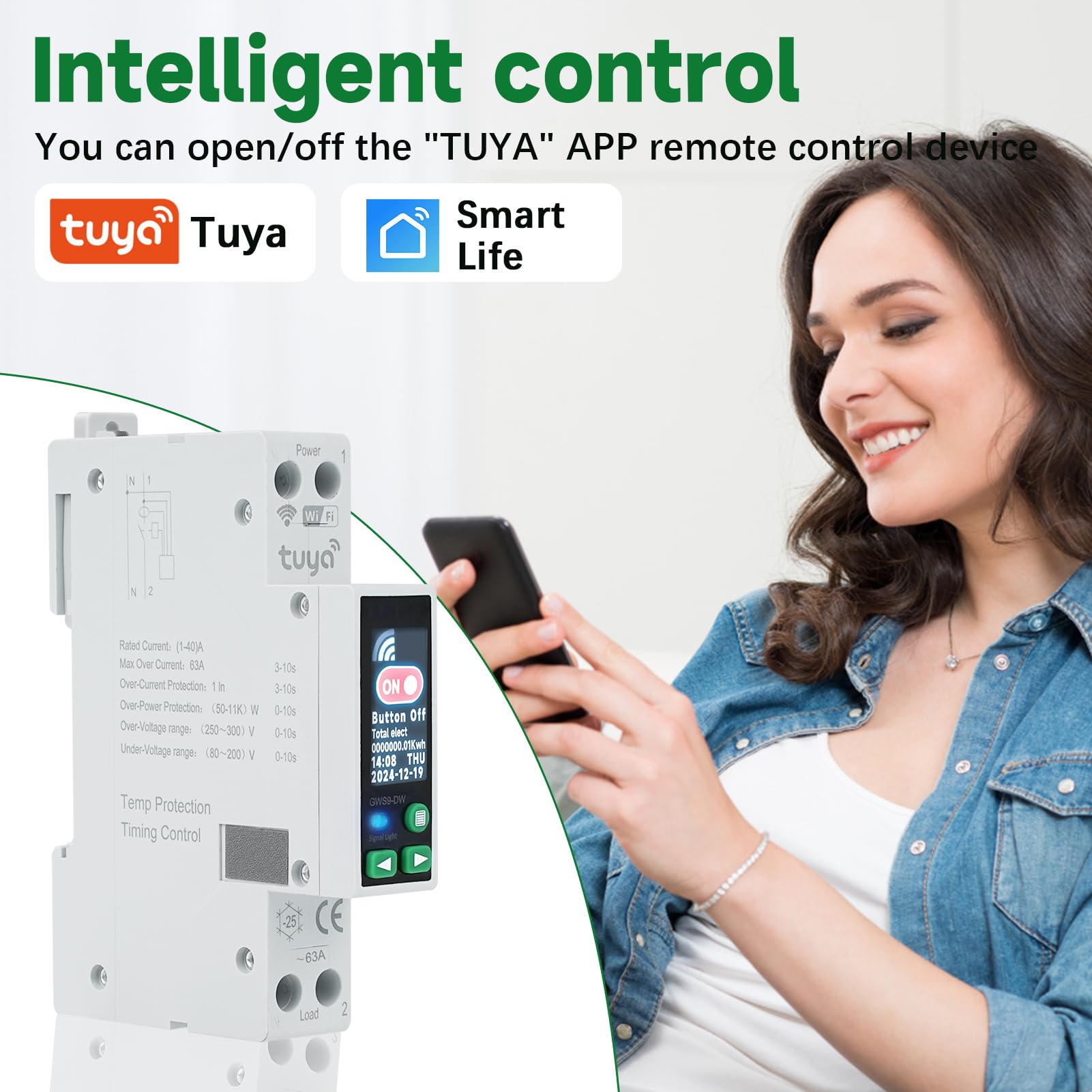 40A tuya interruttore wifi smart switch interruttori smart magnetotermico meter wifi interruttori timer 90-240V AC 1P+N interruttore remoto con sovratensione ecc (con display LED)