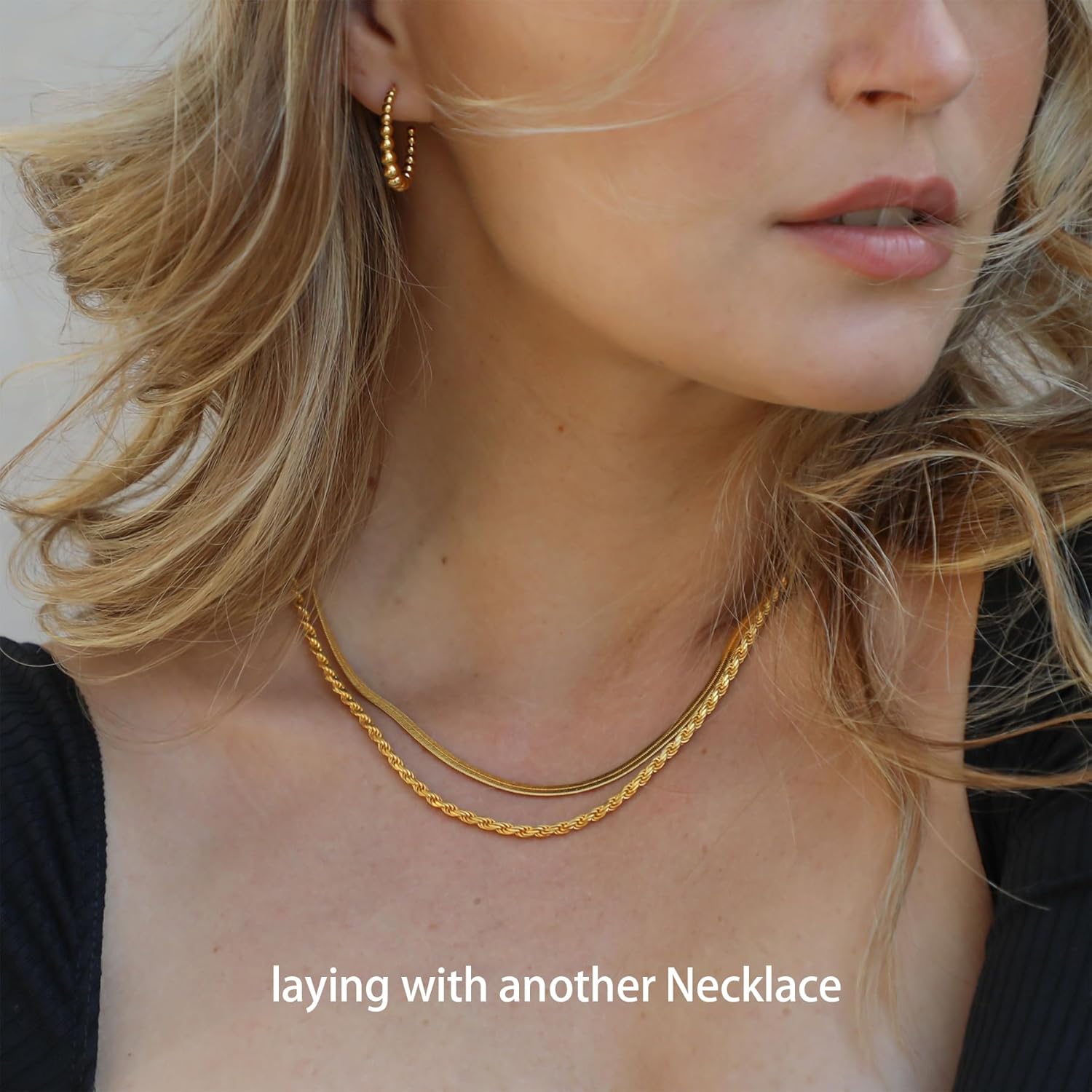 Layered Necklaces for Women, Dainty 14K Gold Plated Herringbone Chain Necklace Set Chunky Gold Necklace Stack Layering Choker Necklaces for Women Trendy Fashion Waterproof Jewelry - Image 5