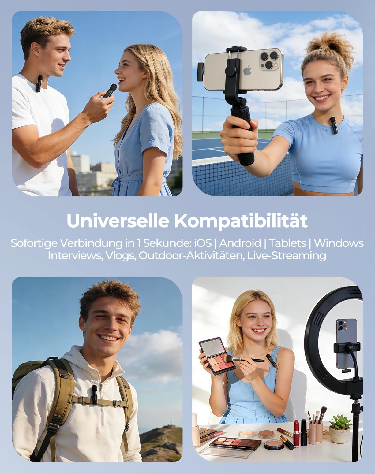 Kabelloses Lavalier-Mikrofon mit KI-Tonverbesserung, Einfach zu Bedienen Ideal für Live-Streaming, Videoaufnahmen und Interviews im Innen- oder Außenbereich Perfekt für YouTube TikTok und Vlog Schwarz