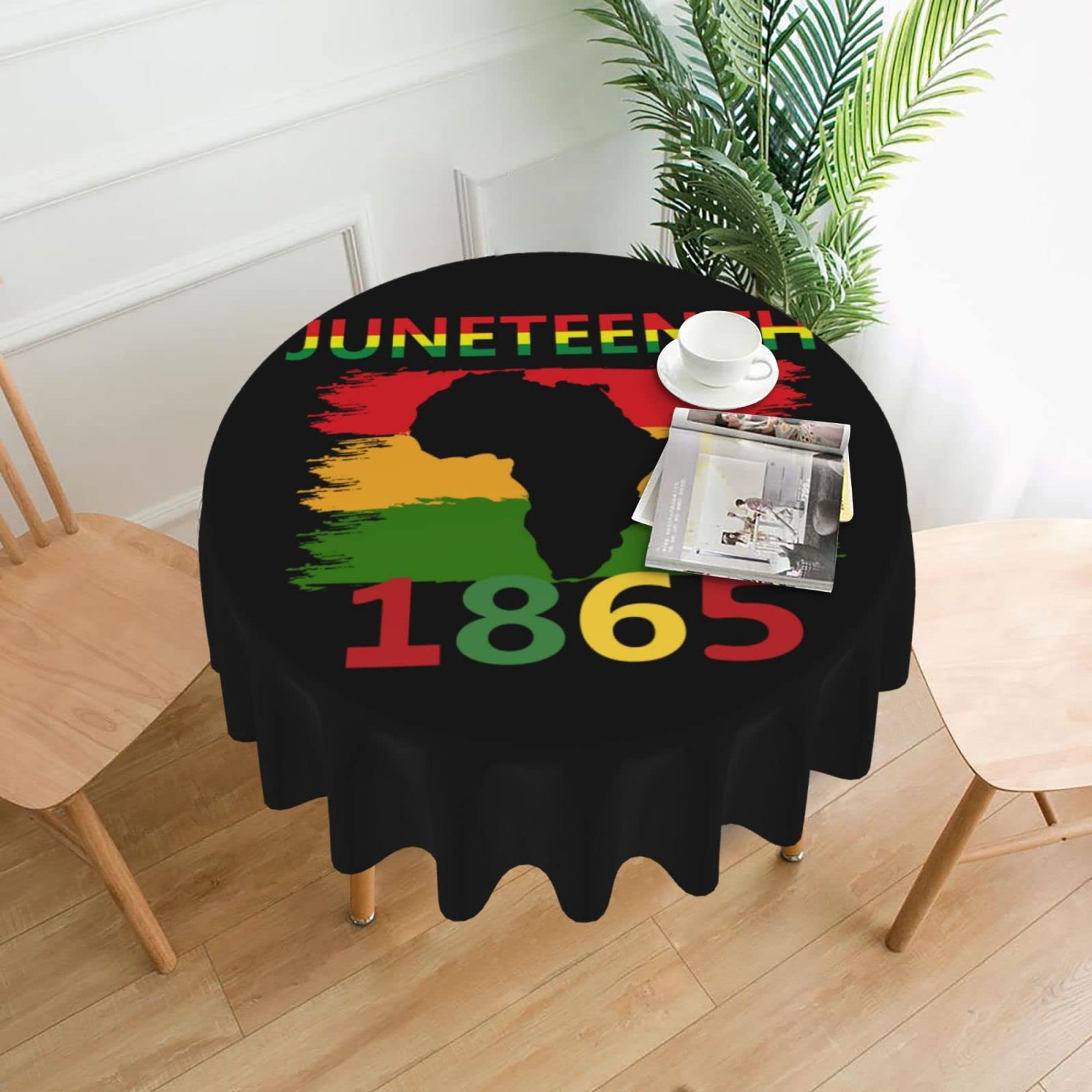 Juneteenth Tablecloth Round 60 Inch for Juneteenth Decorations Washable Polyester Table Cover for Kitchen Party Picnic Dining Decor